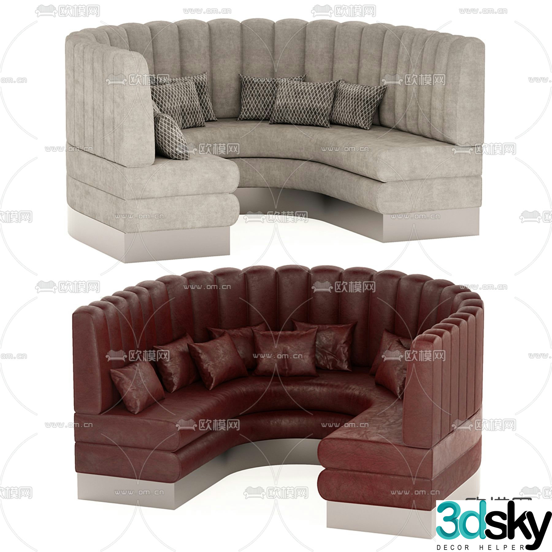 Curved sofa booth sofa 3d model