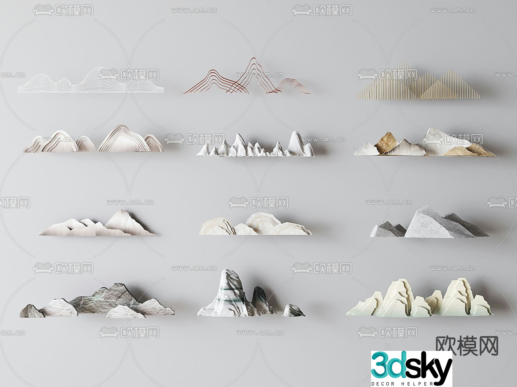 New Chinese style rockery rockery flakes landscape sketch 3D model