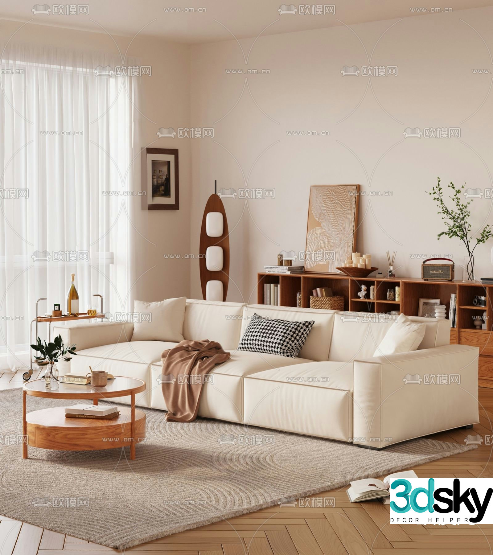 Cream style sofa multi-person sofa three-person sofa 3D model