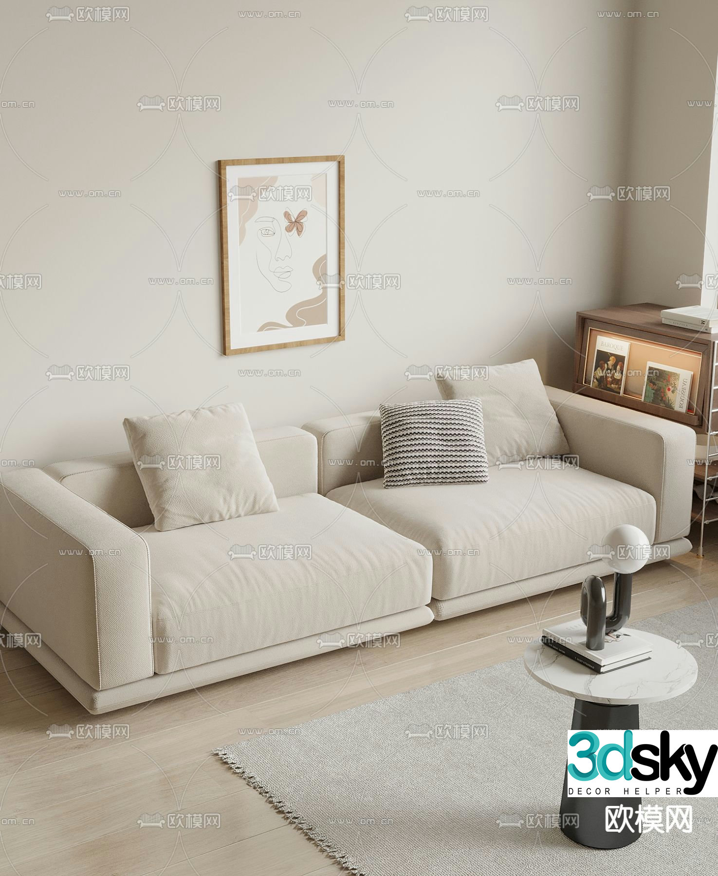 Cream style sofa double sofa 3d model