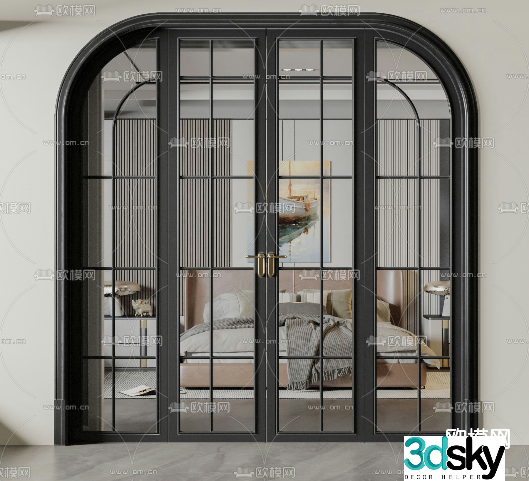 French double-opening door glass door 3D model