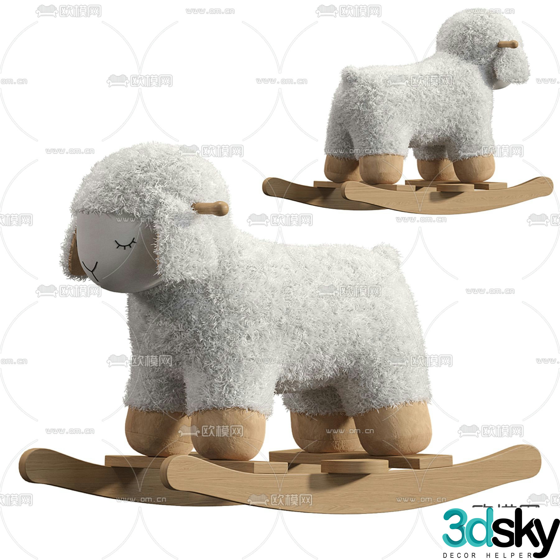 Sheep doll wooden horse toy 3d model