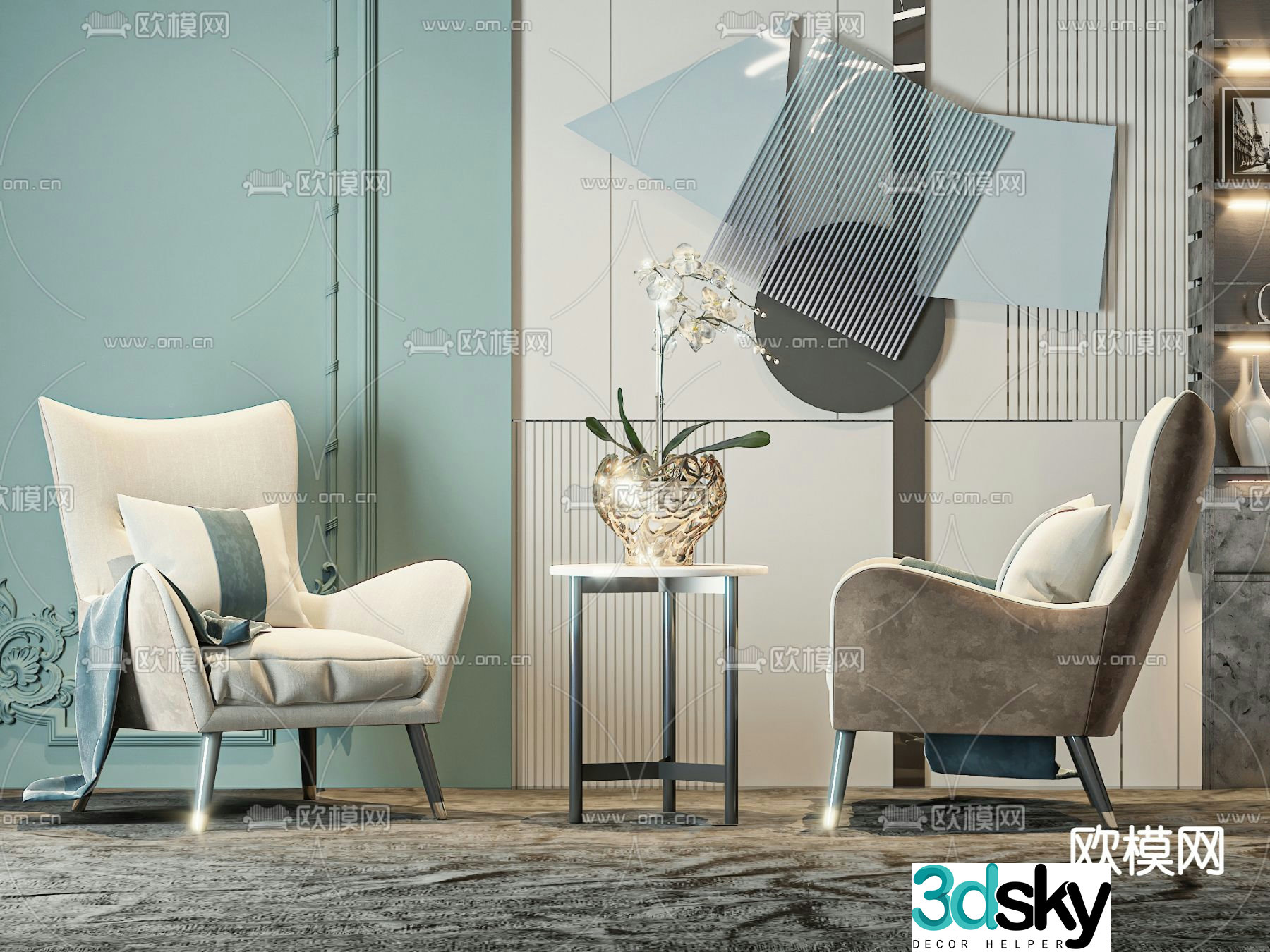 Light luxury sofa chair leisure chair table 3d model