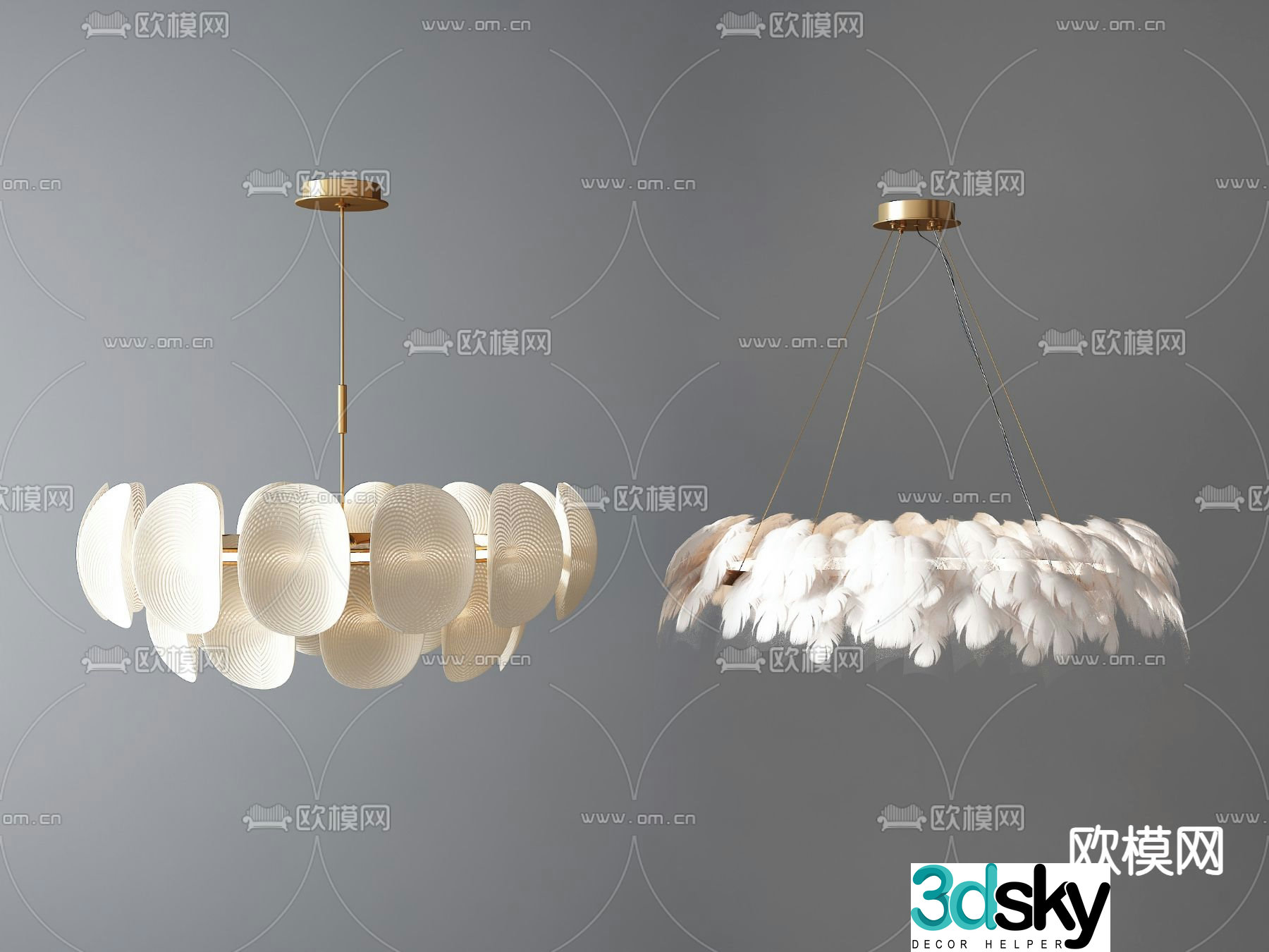 Cream style chandelier feather chandelier 3d model