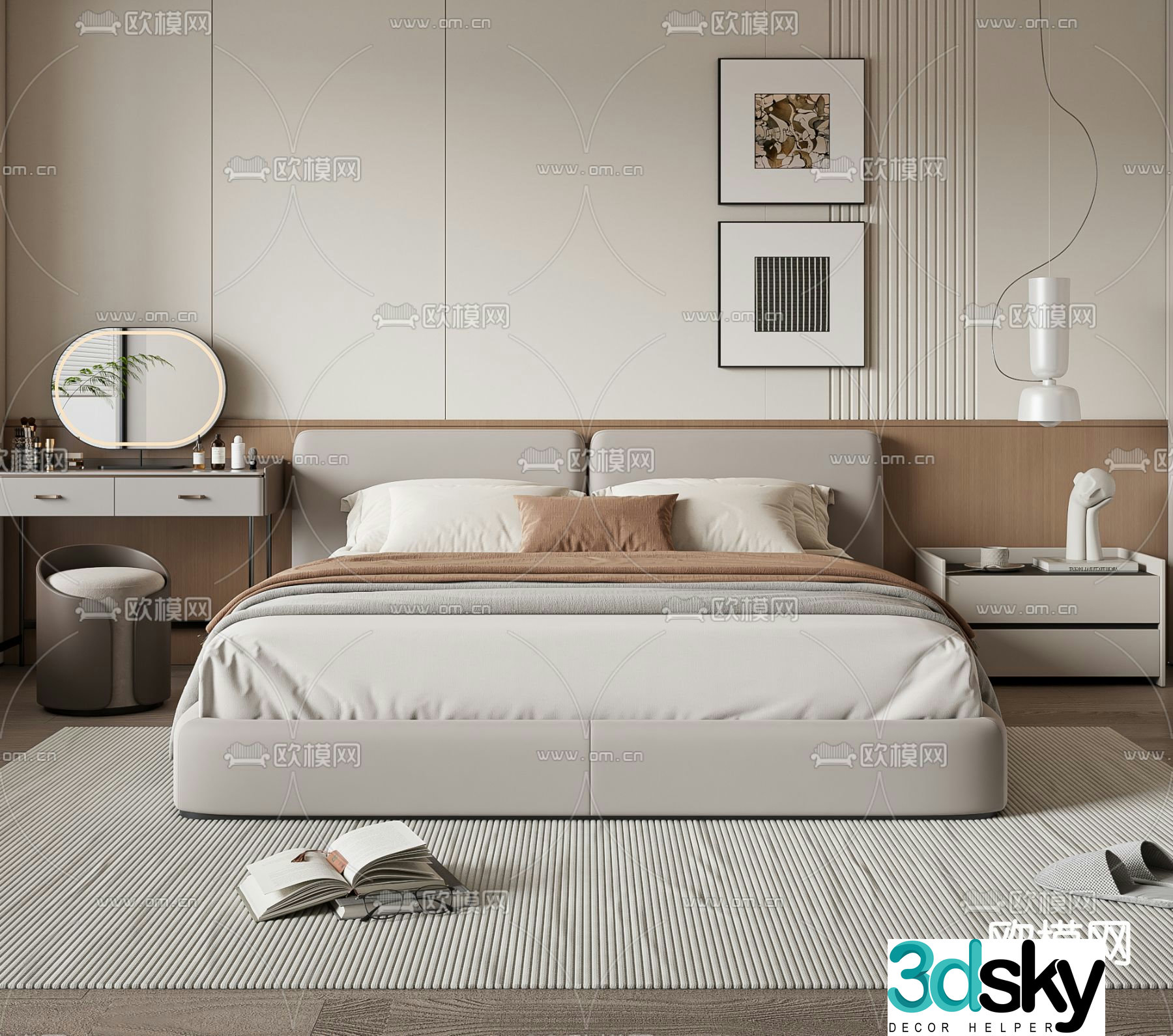 Modern double bed 3d model