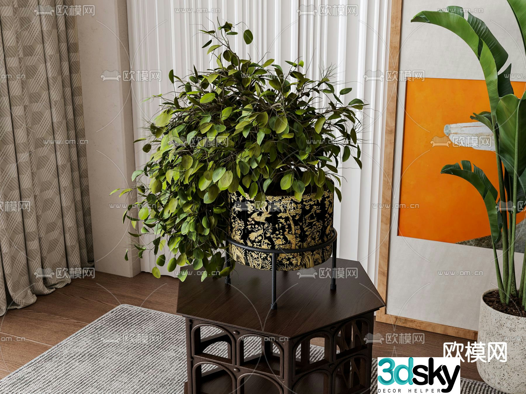 potted bonsai green plant 3d model