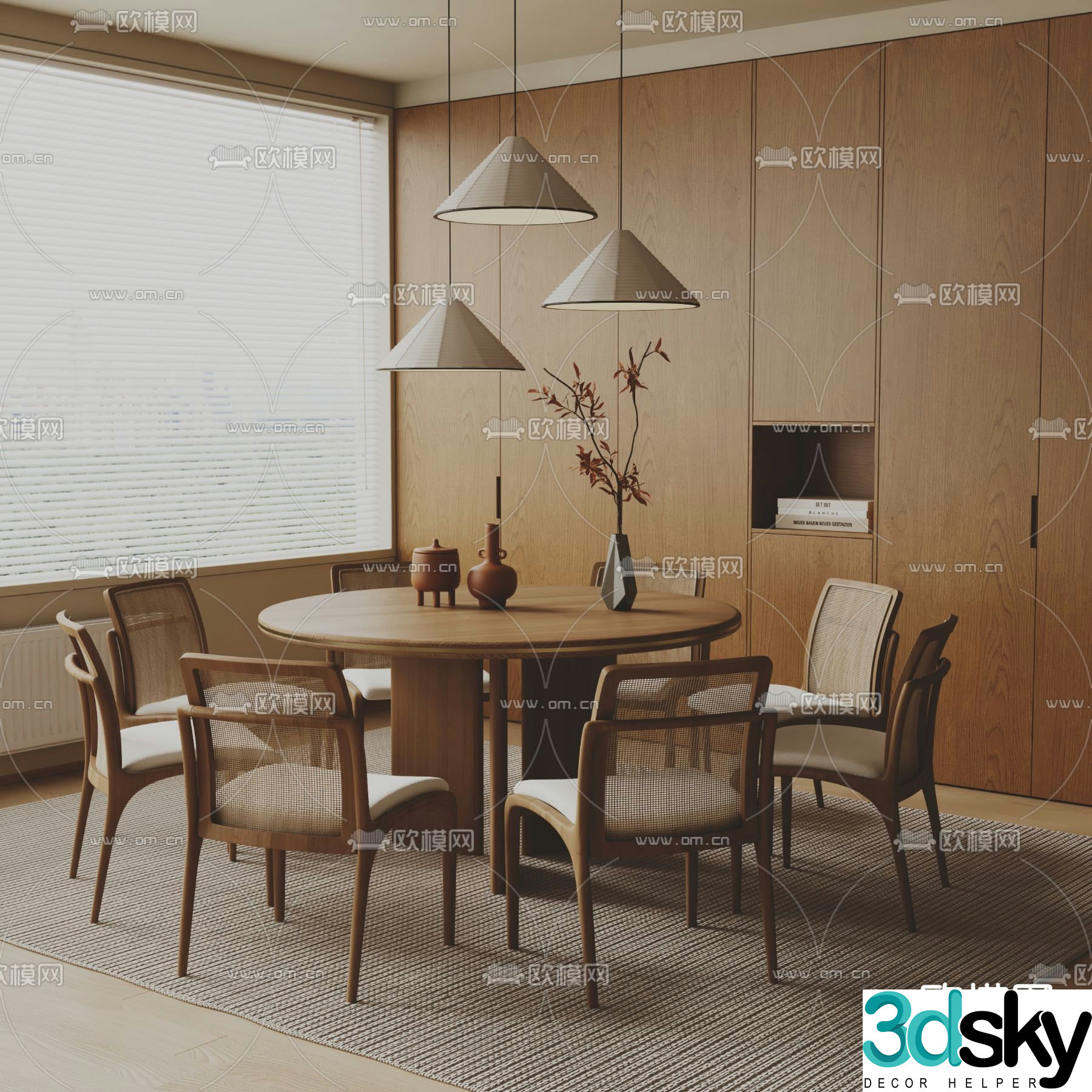 Nordic dining table and chairs log dining table 3d model