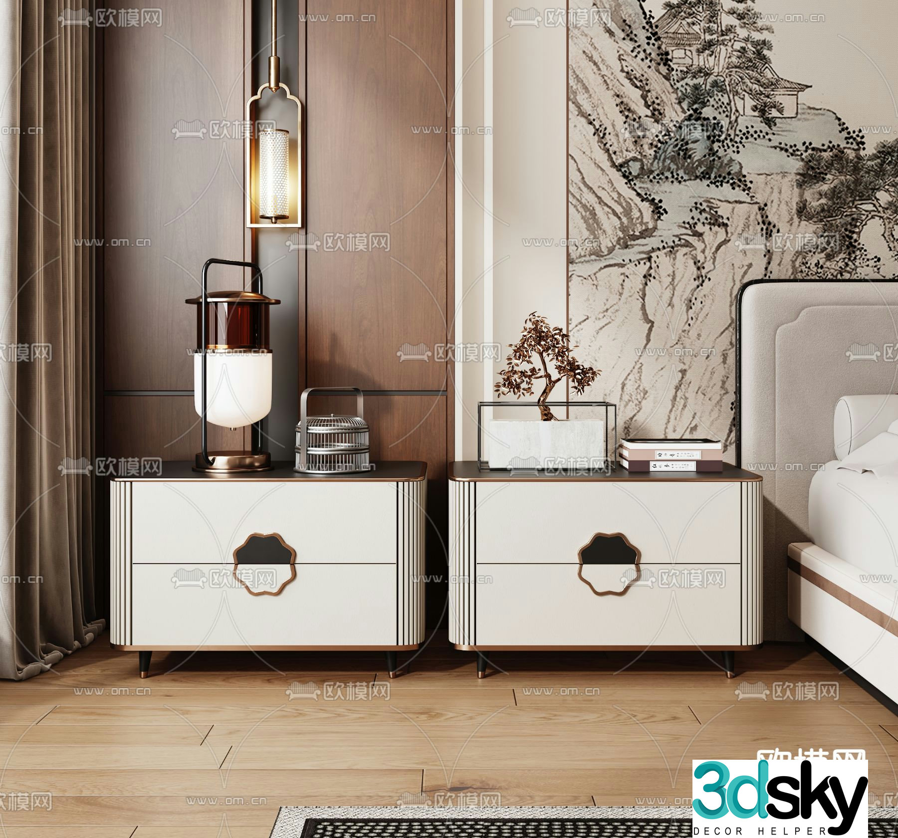 New Chinese style bedside table 3d model