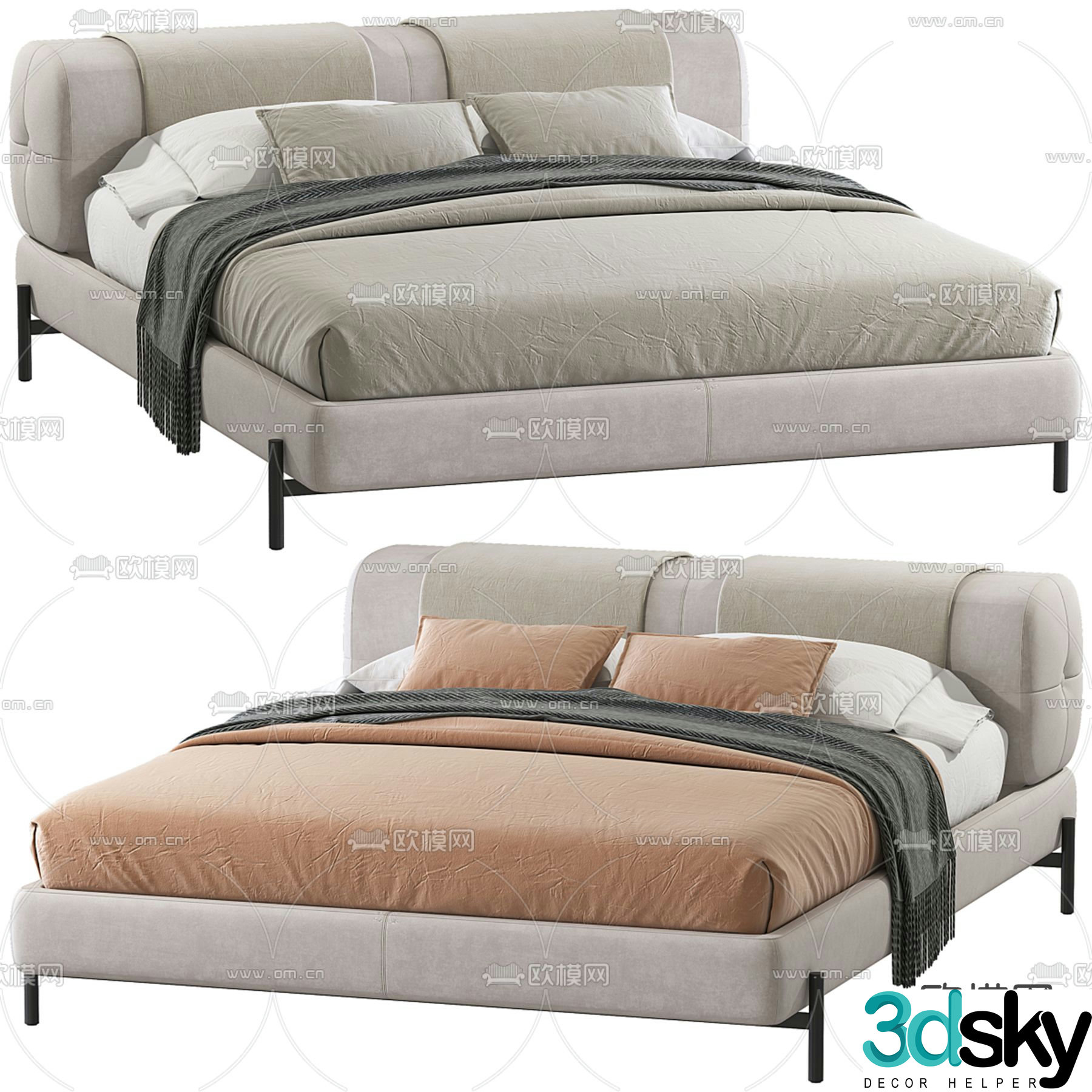 Modern double bed 3d model