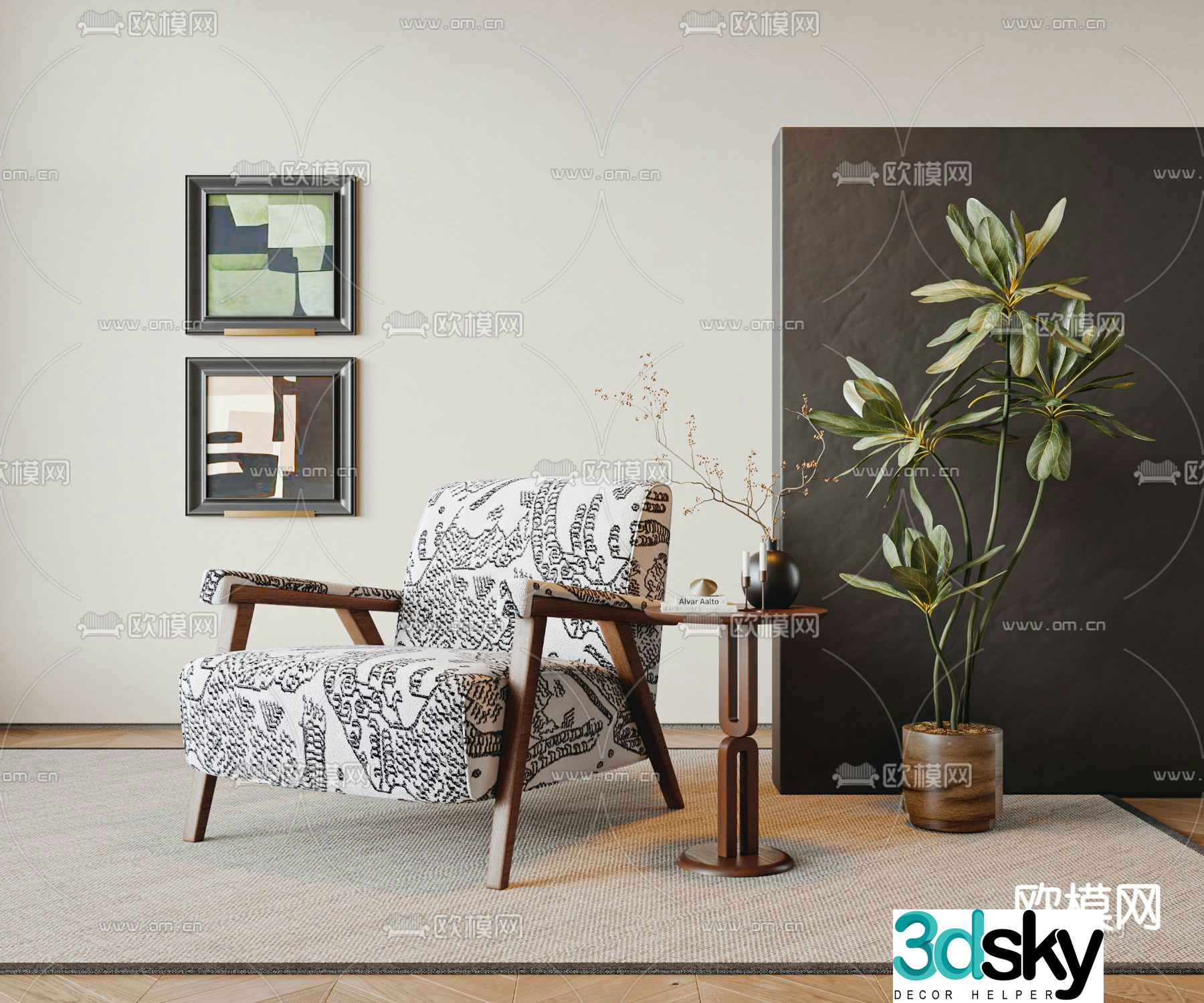 Medieval style sofa chair leisure chair side table 3d model