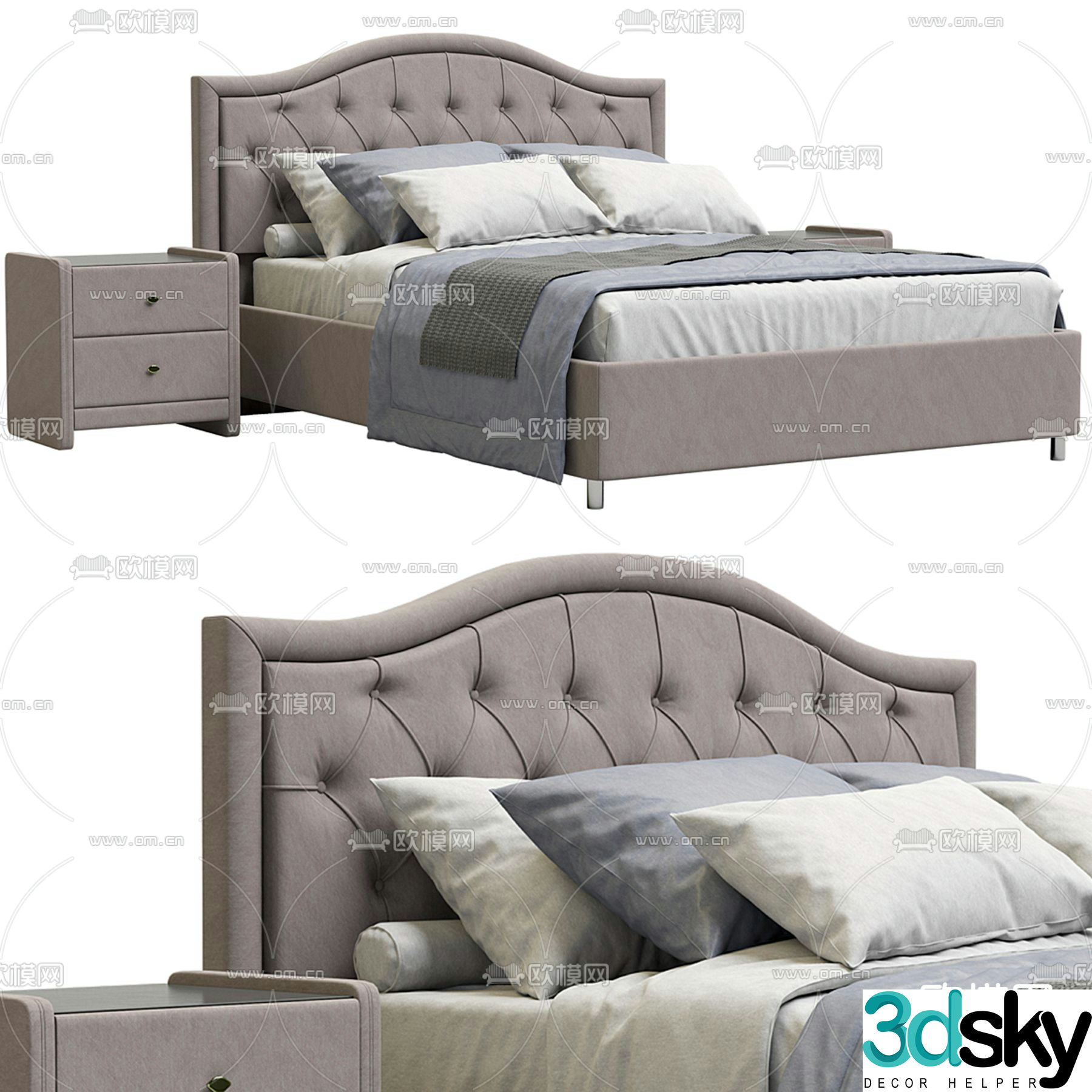 Simple European double bed 3d model
