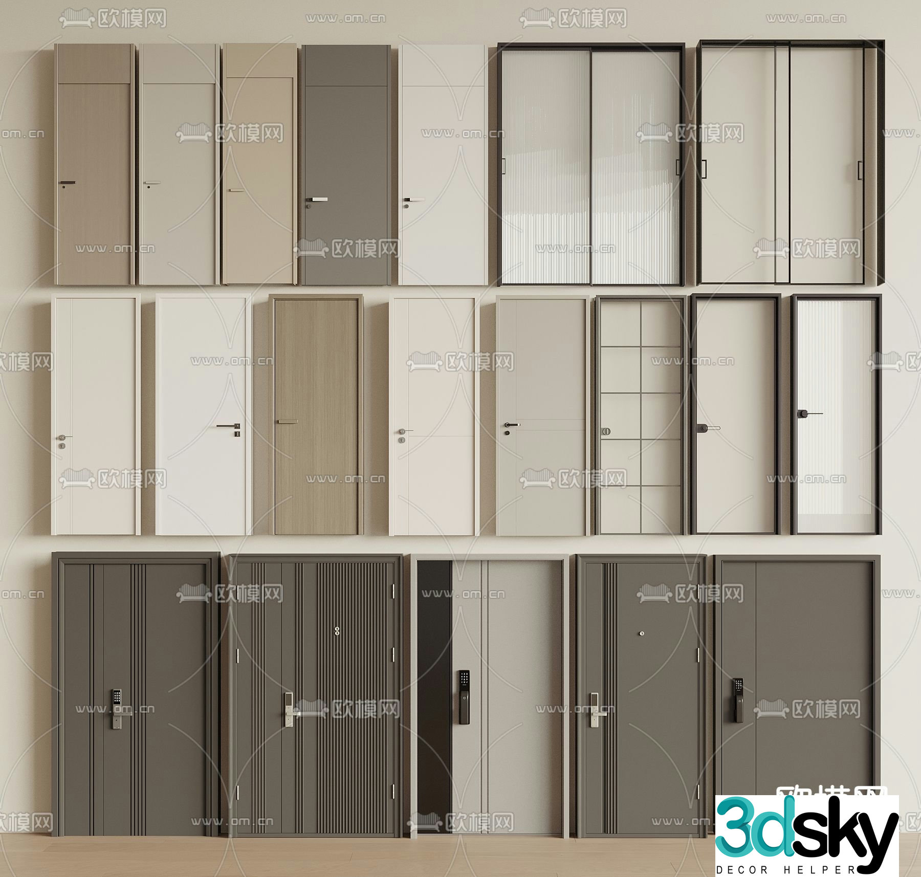 Modern roof door security door bedroom door 3D model