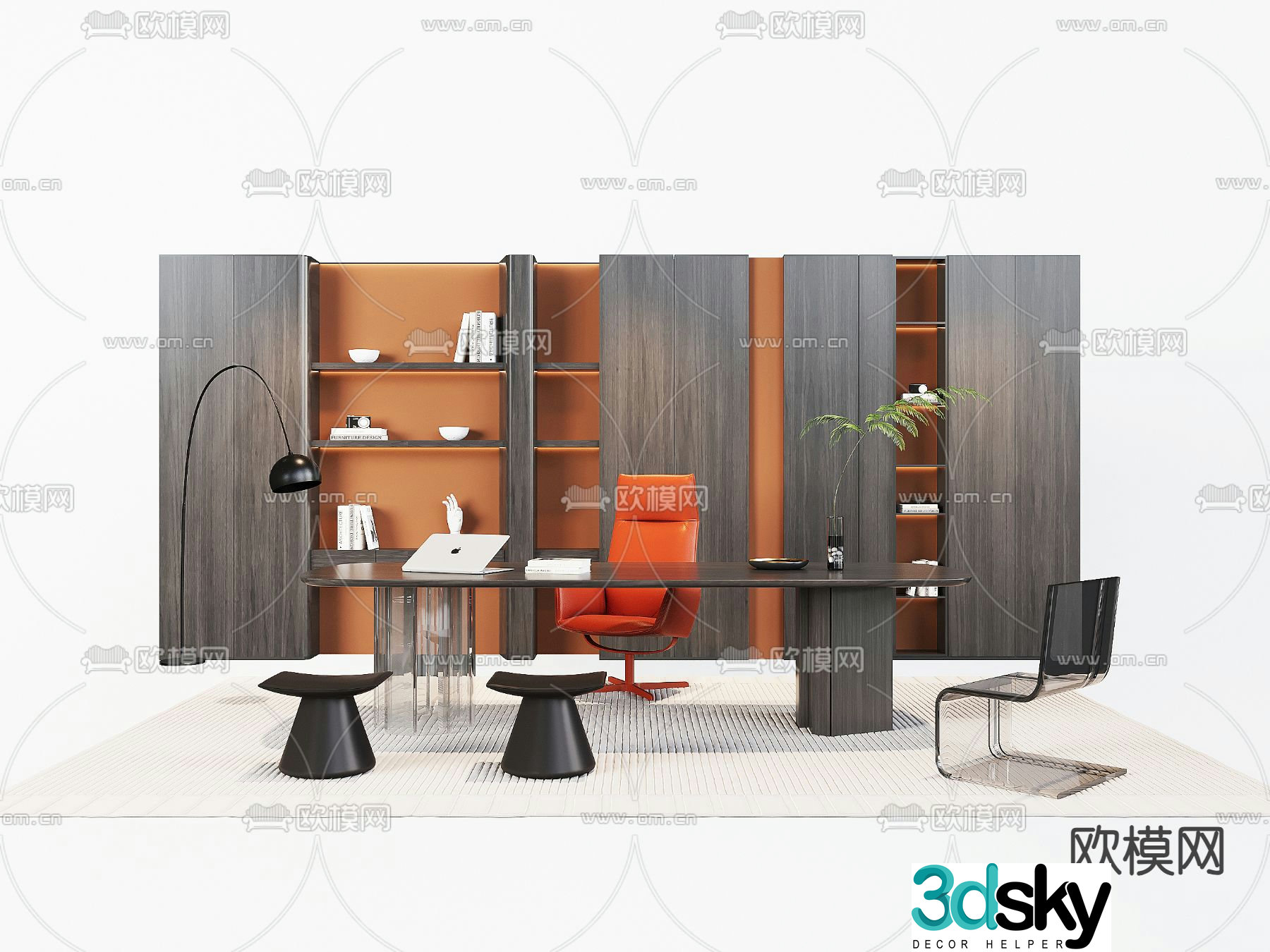 Modern desk writing desk computer desk 3d model
