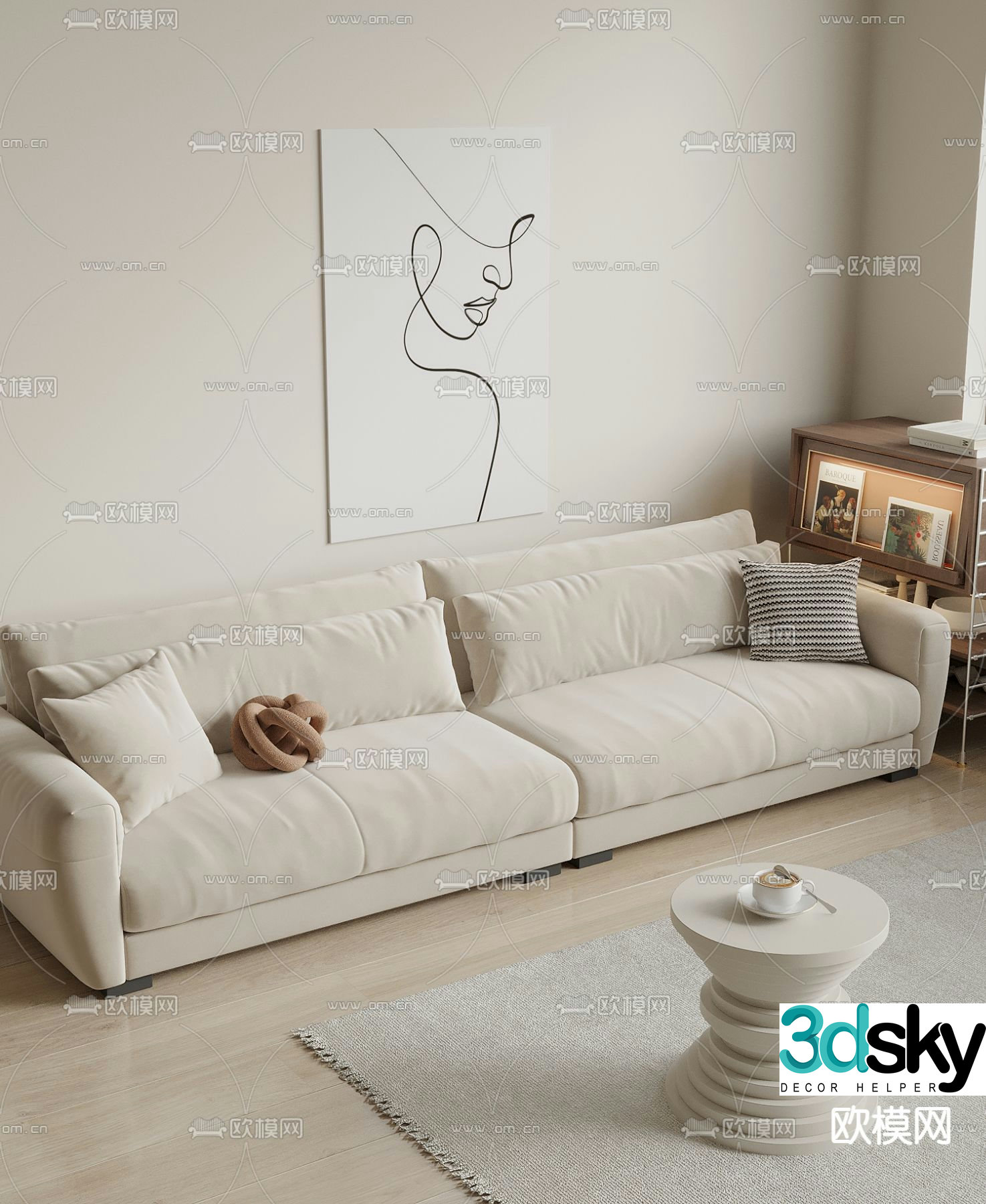 Cream style sofa double sofa 3d model