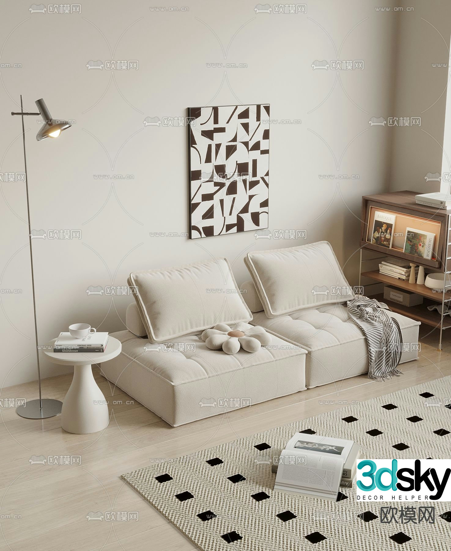 Cream style sofa double sofa 3d model