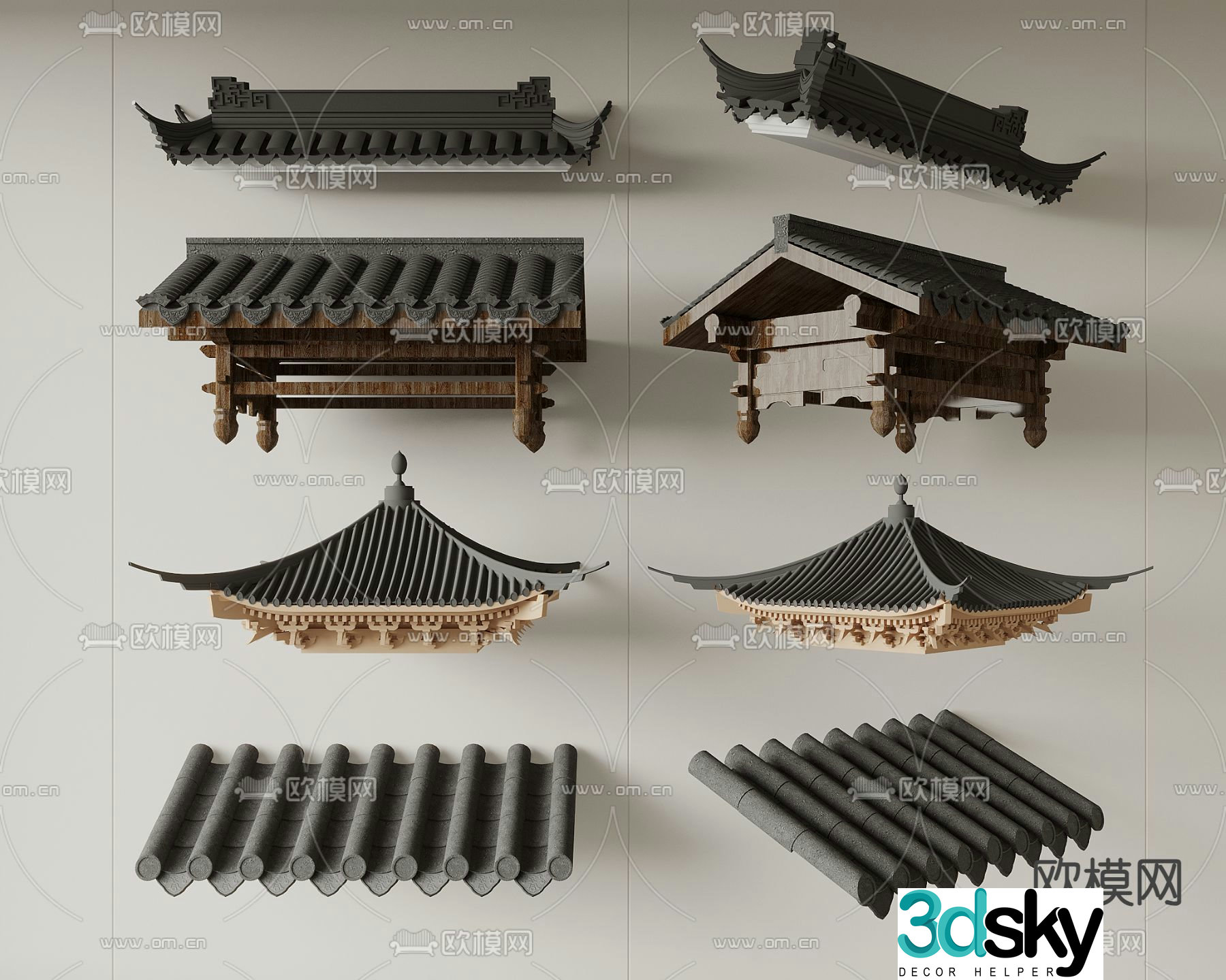 Chinese eaves roof tiles 3d model