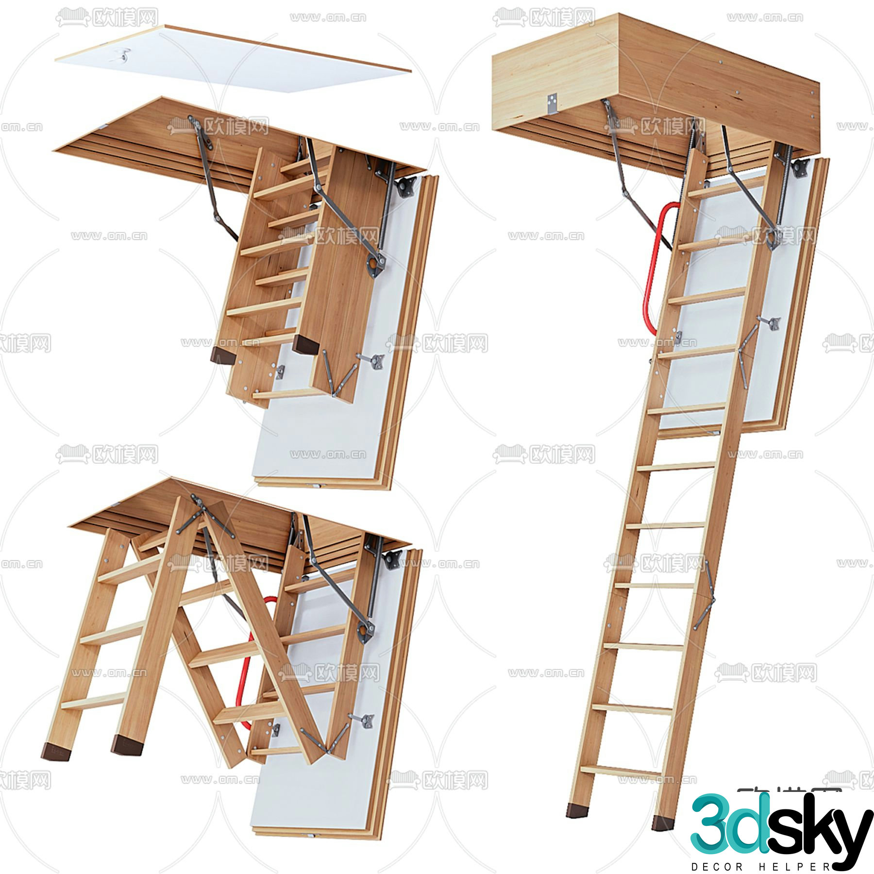 Loft Stair Folding Stair 3D Model