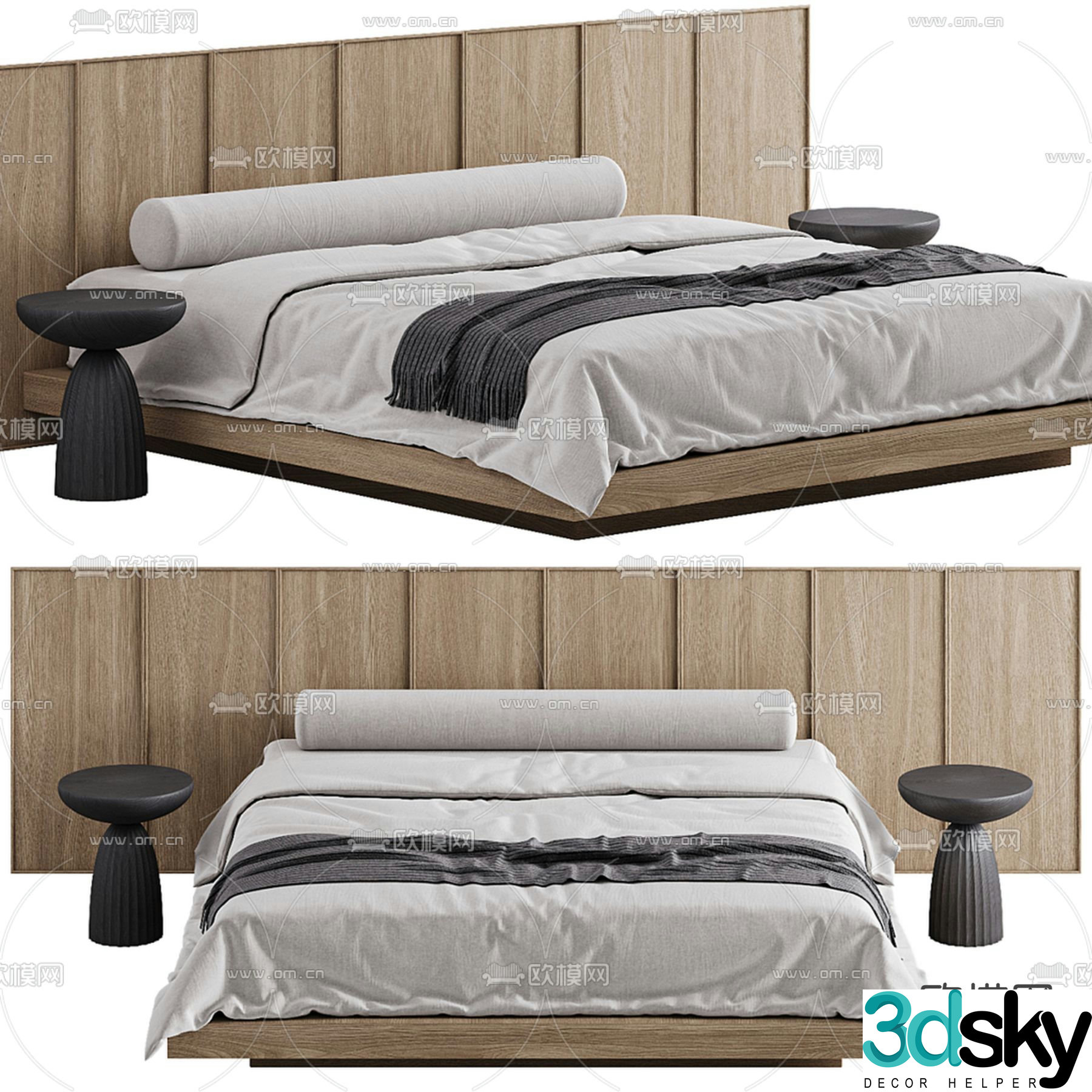Wabi-sabi double bed 3d model