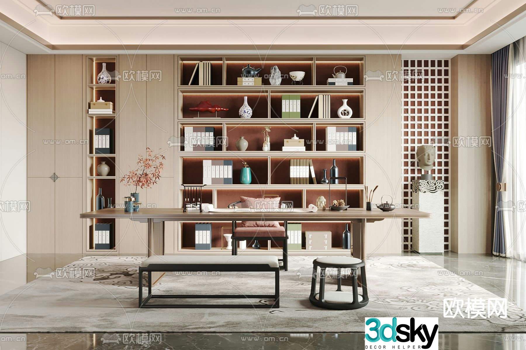 New Chinese style study room 3D model