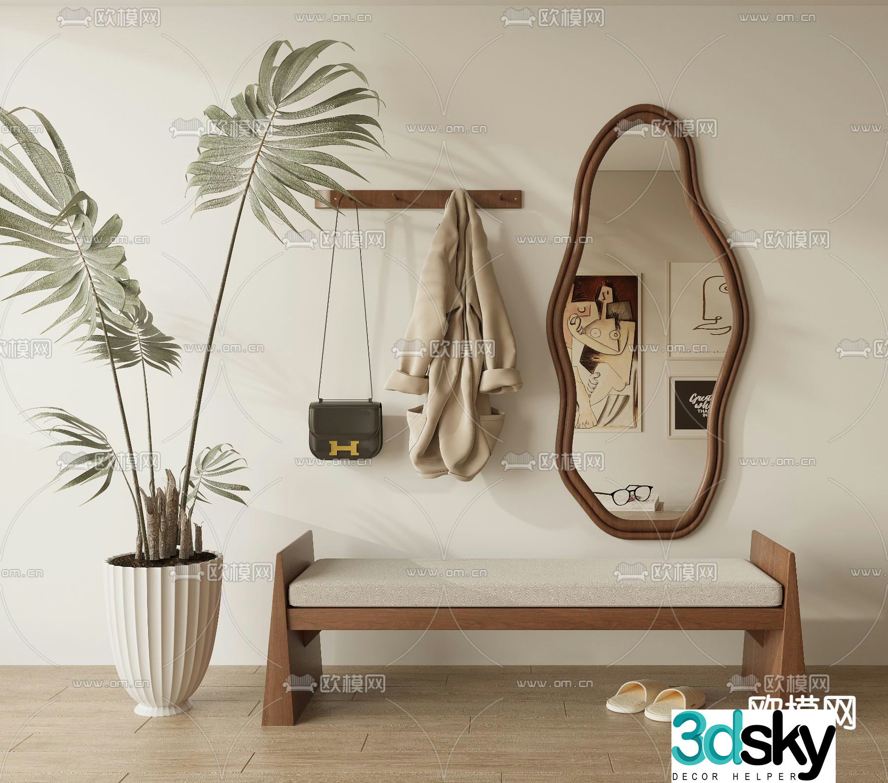 Special mirror Full body mirror Shoe changing stool Clothes rack 3D model