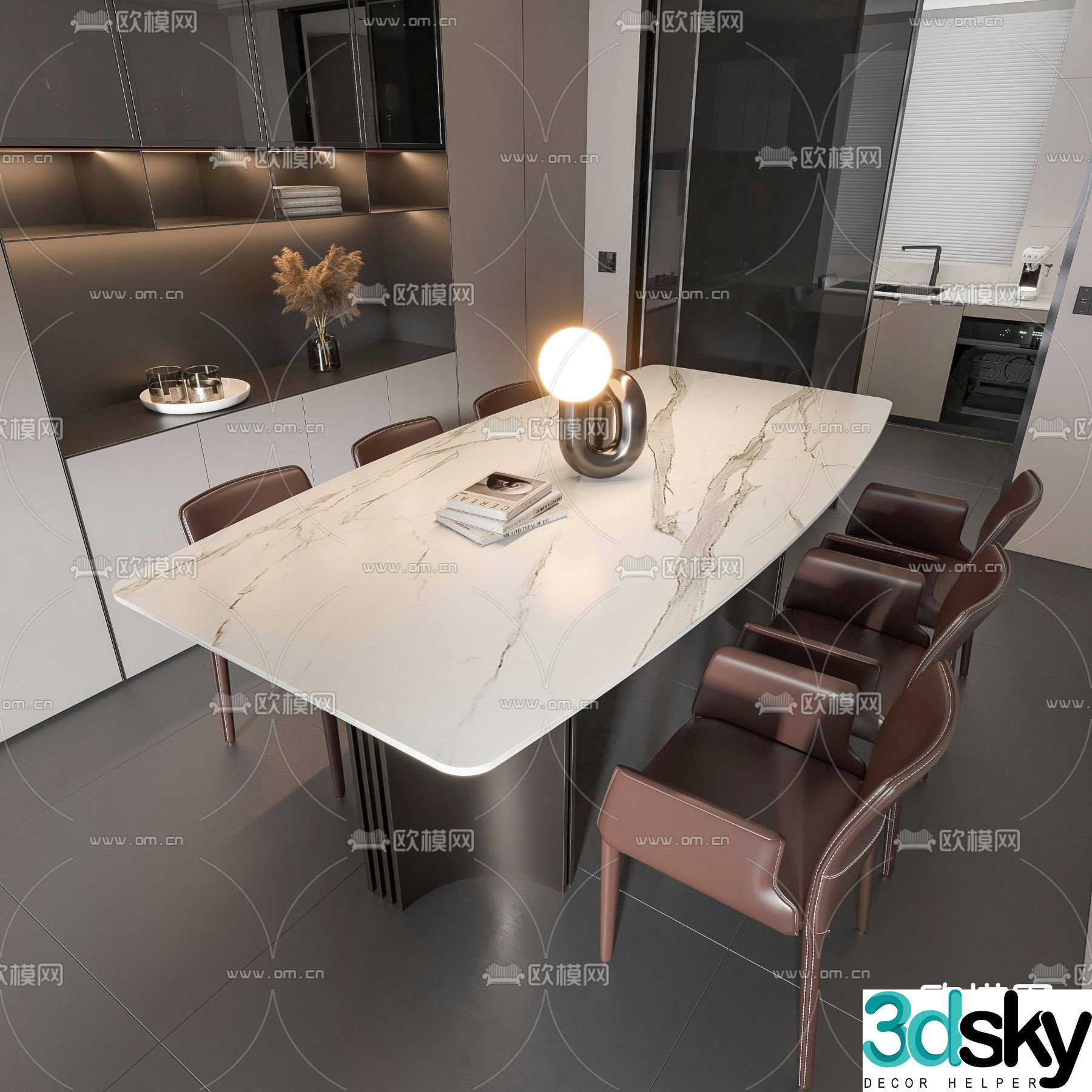 Strip dining table and chairs rock slab dining table 3d model