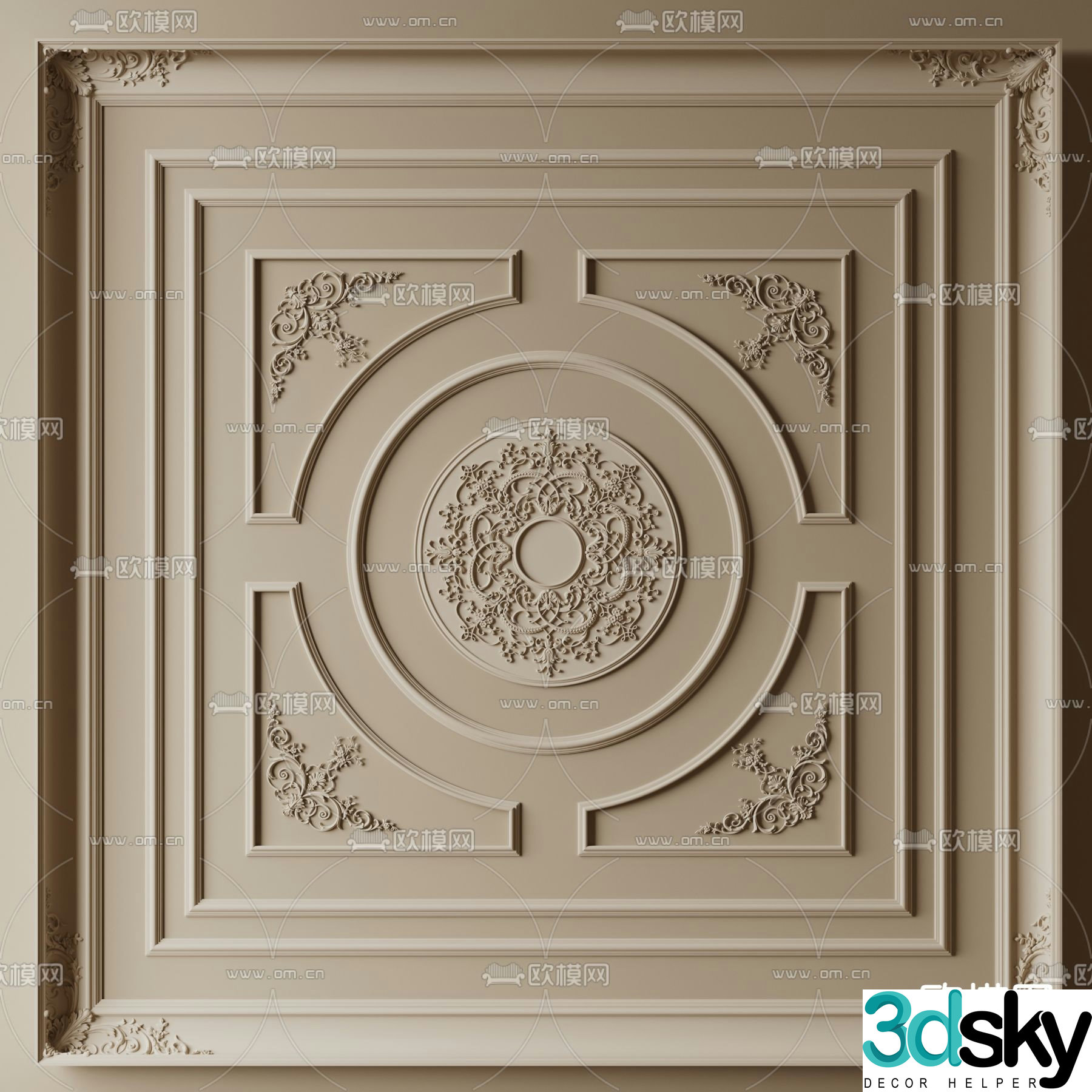 French ceiling modeling ceiling carved lines 3d model