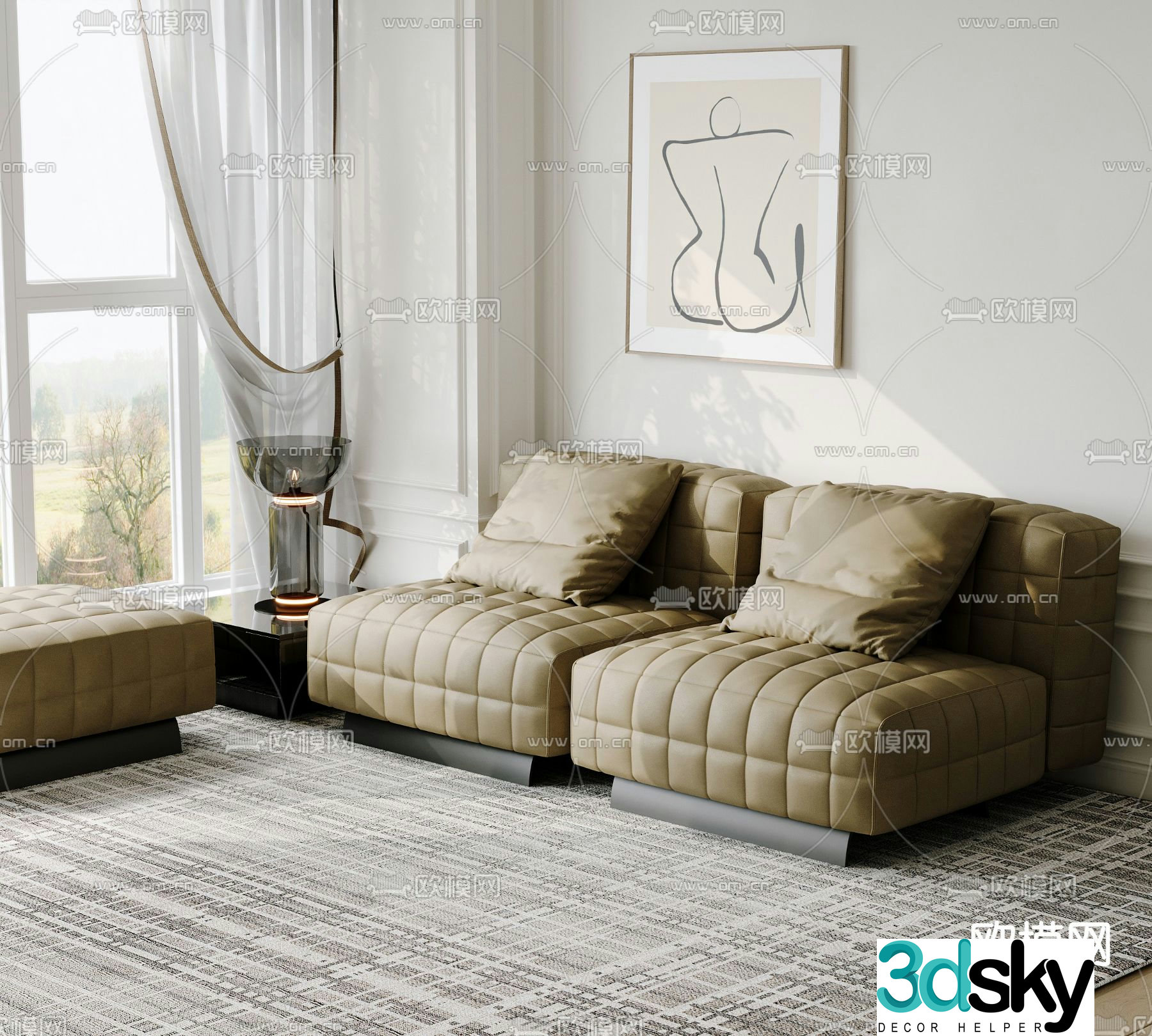 Prado loveseat leather sofa 3d model