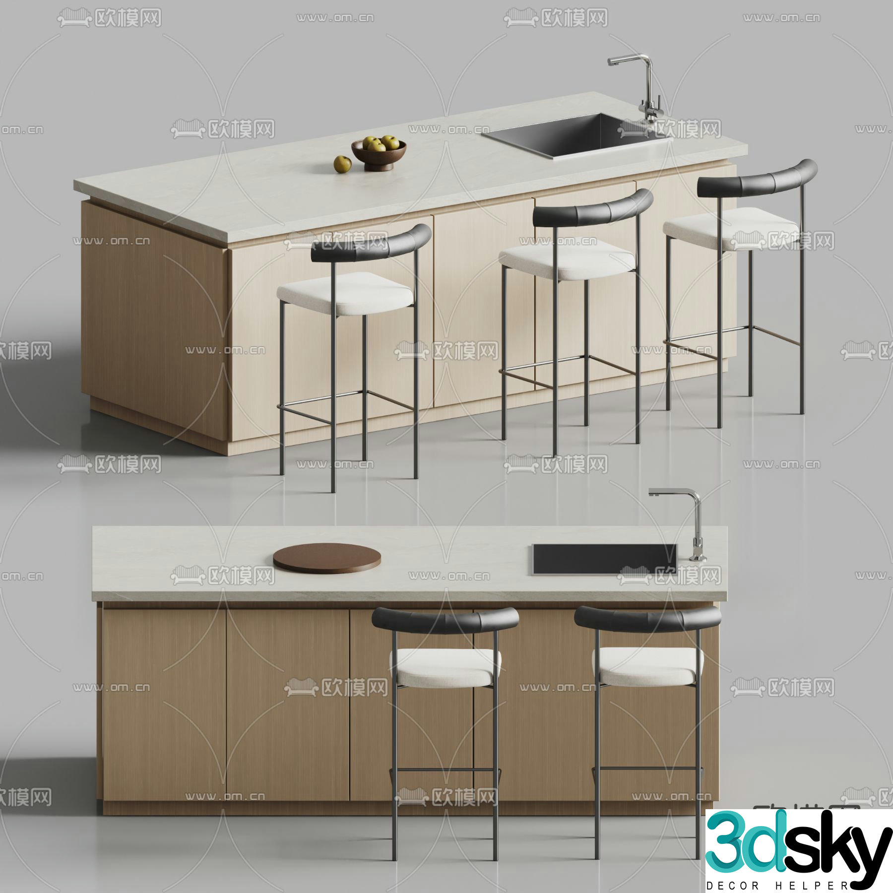 Modern bar island table 3D model
