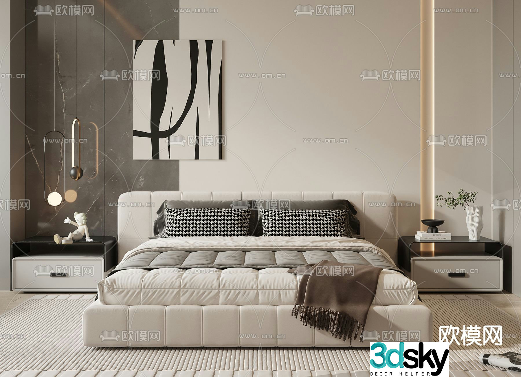 Modern double bed 3d model