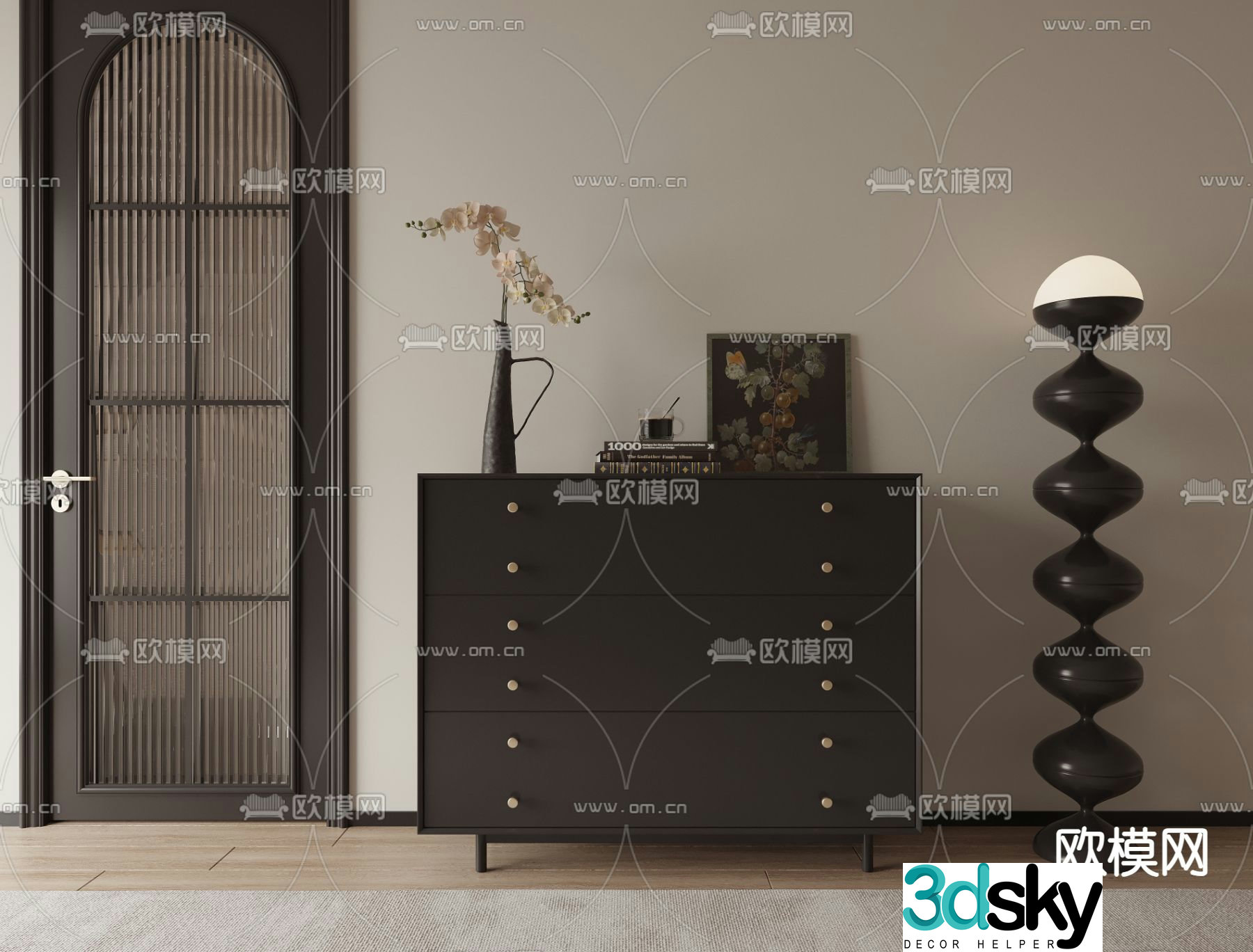 Middle-aged side cabinet chest cabinet 3d model