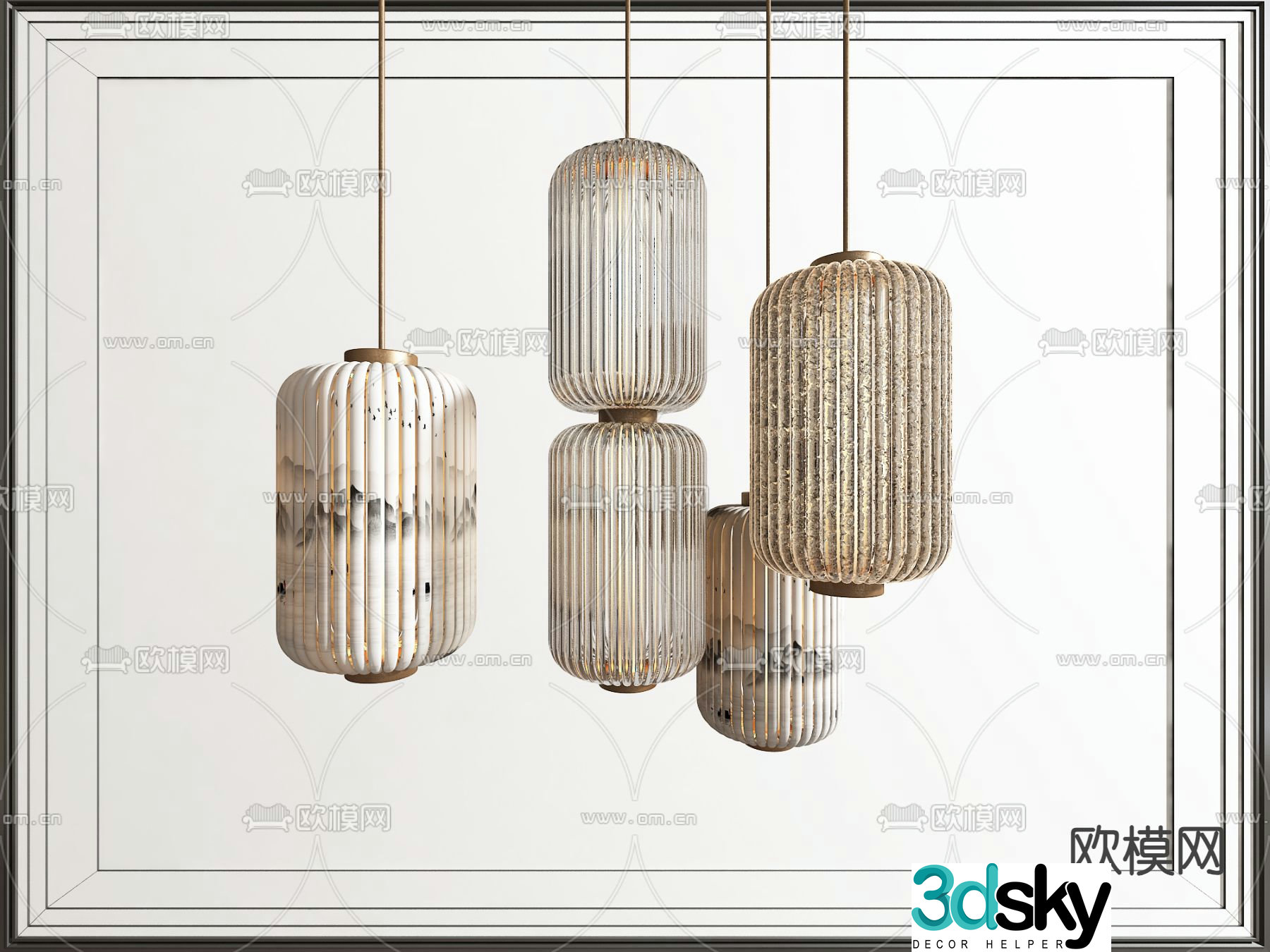 New Chinese style chandelier lantern chandelier 3d model