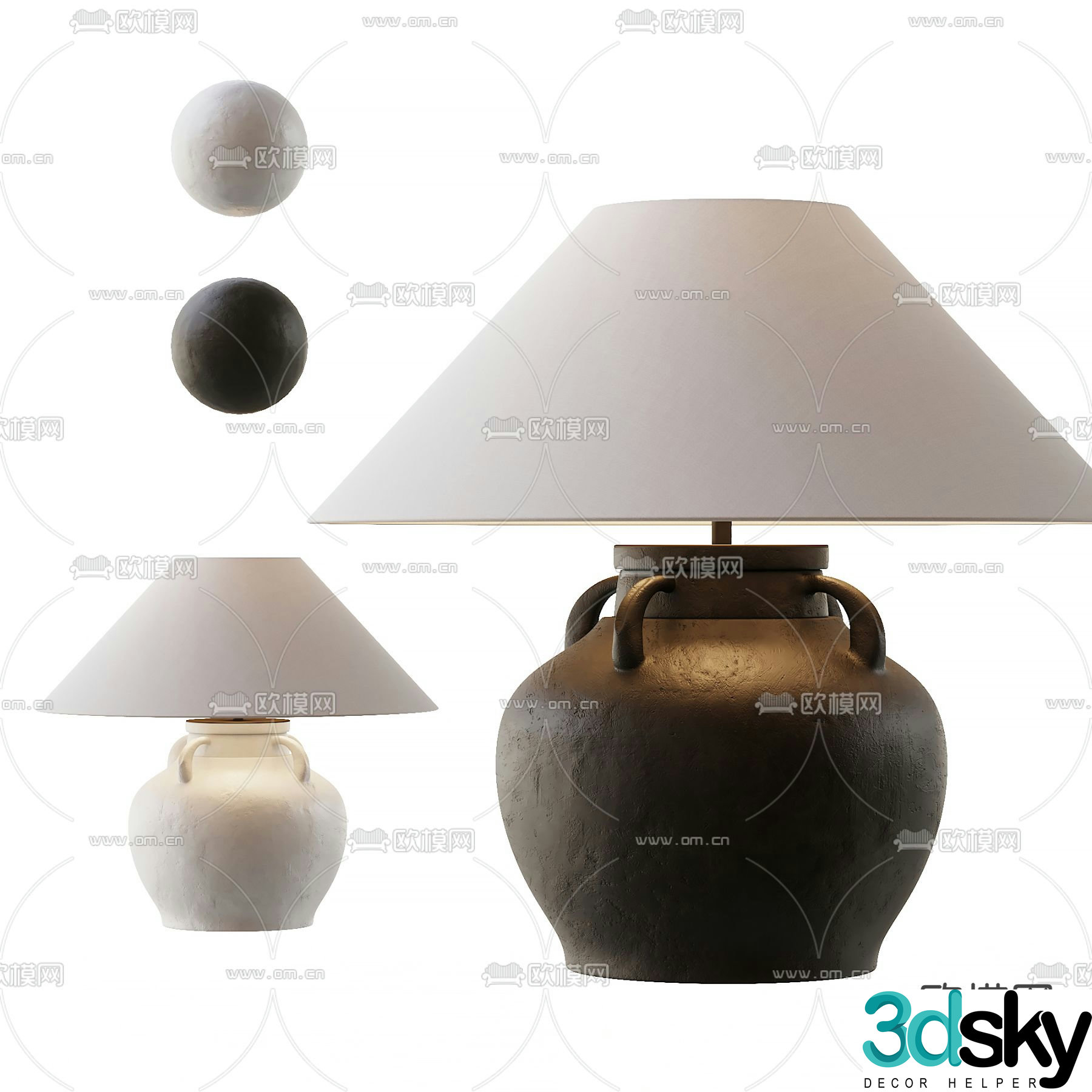 Medieval style table lamp clay pot table lamp 3d model
