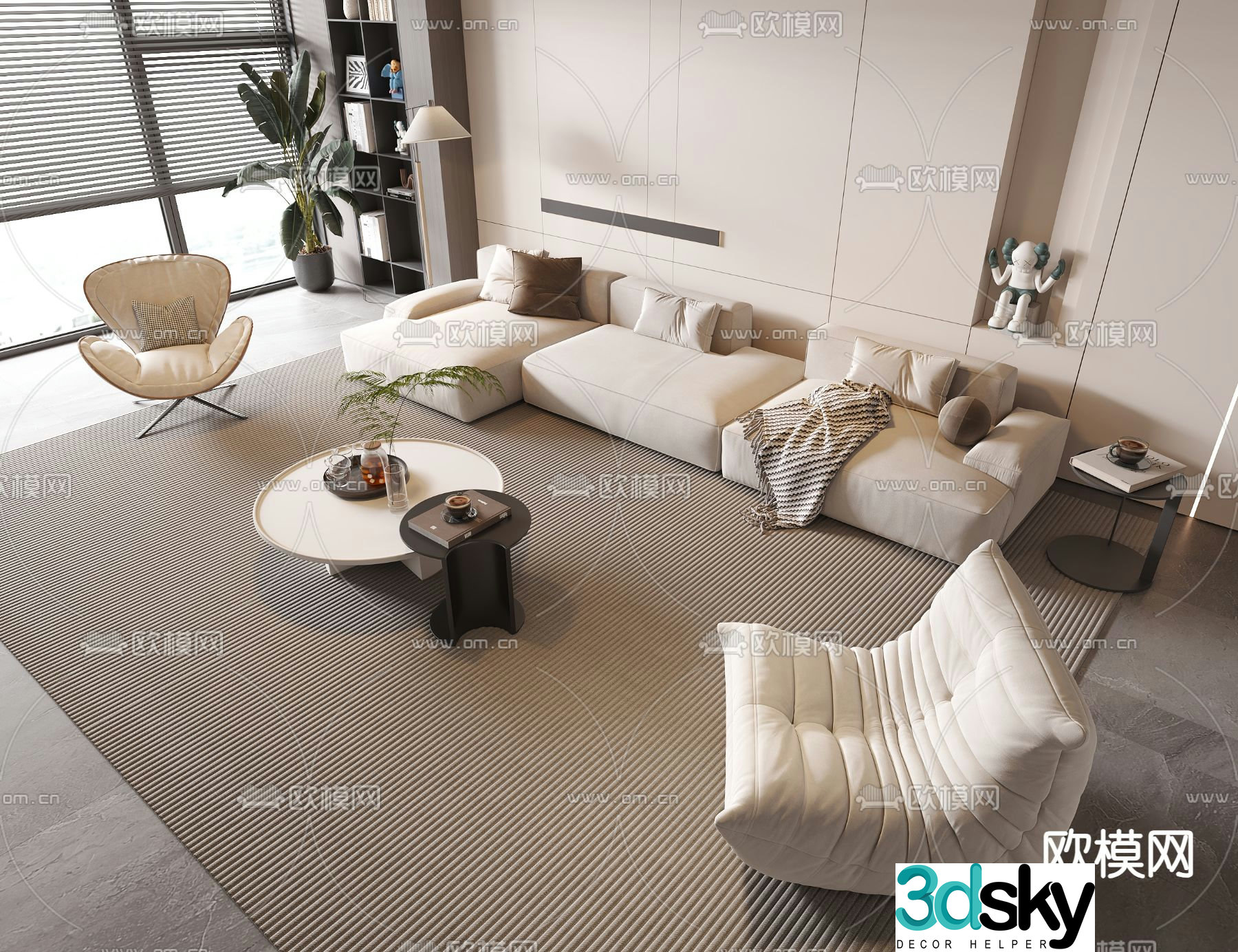 Cream style modular sofa 3d model