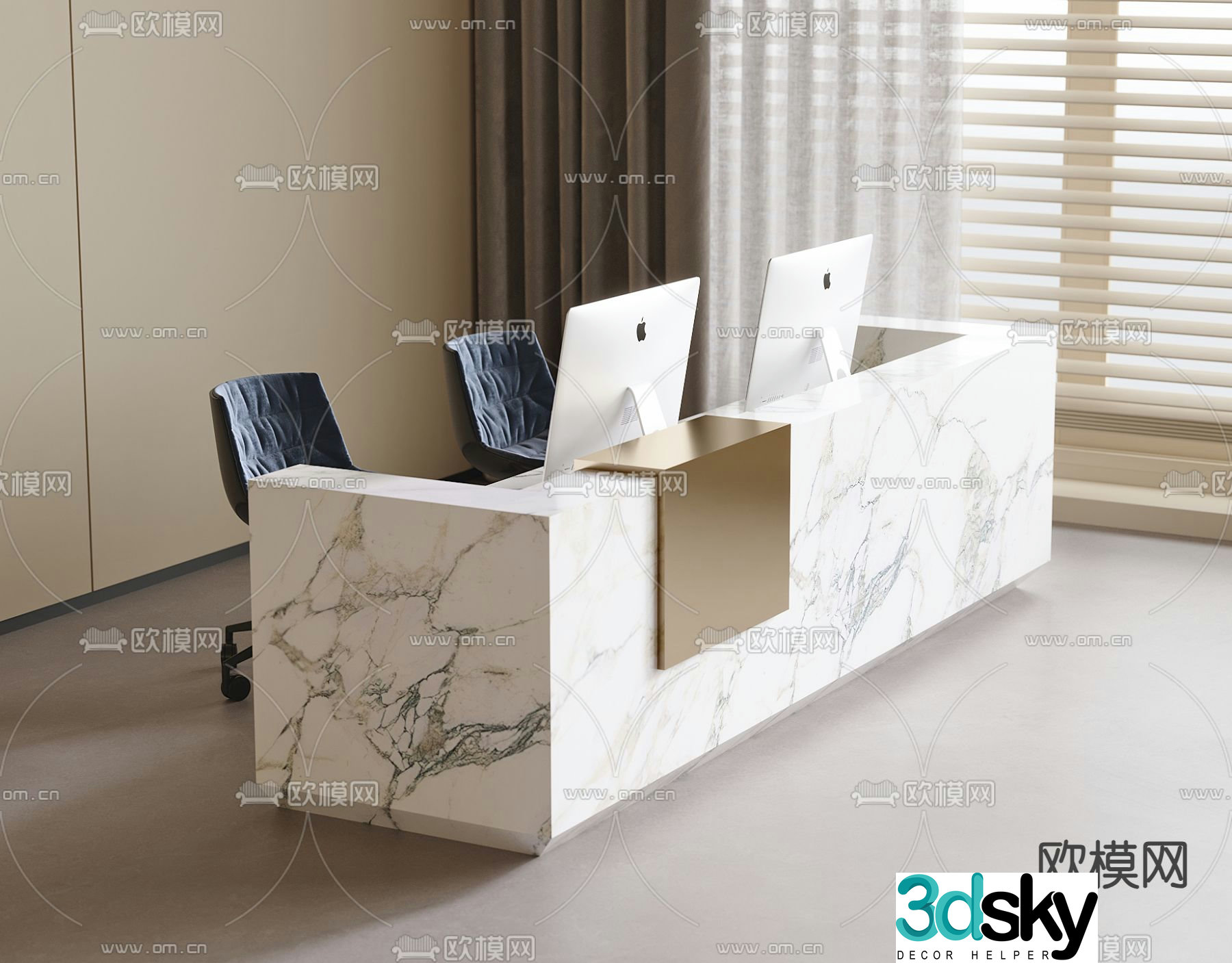 Light luxury front desk reception desk service desk 3D model