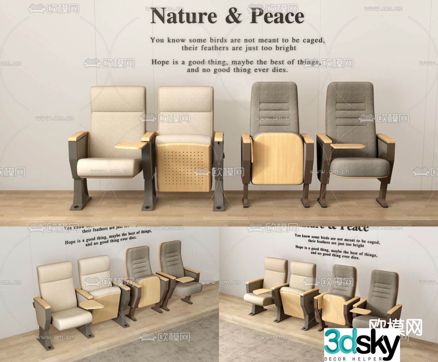 Public chairs theater chairs lecture hall row chairs 3D model
