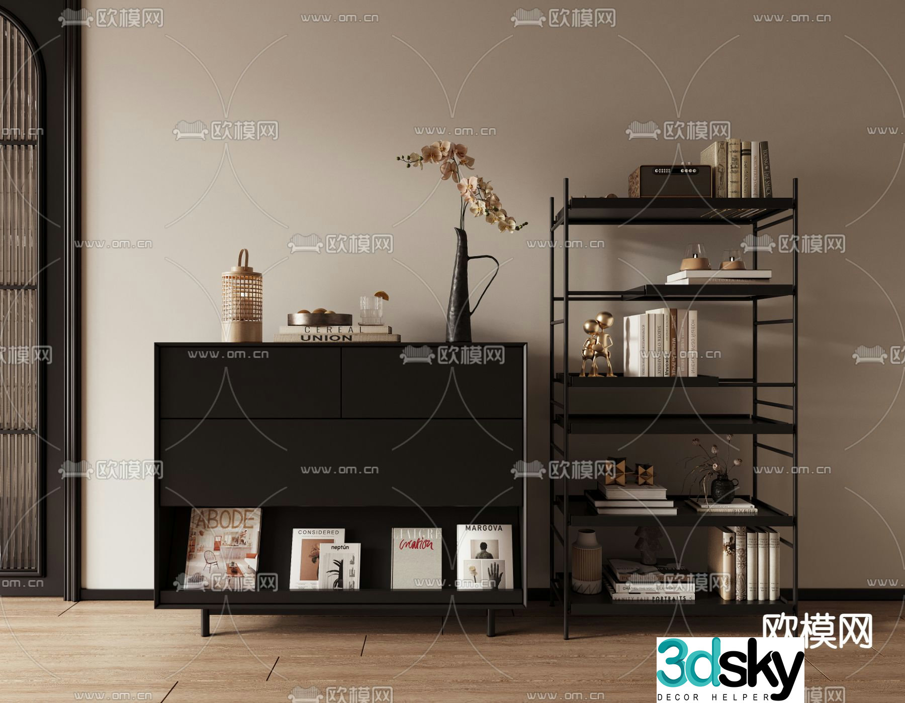 Middle-aged bookcase low cabinet magazine rack 3D model