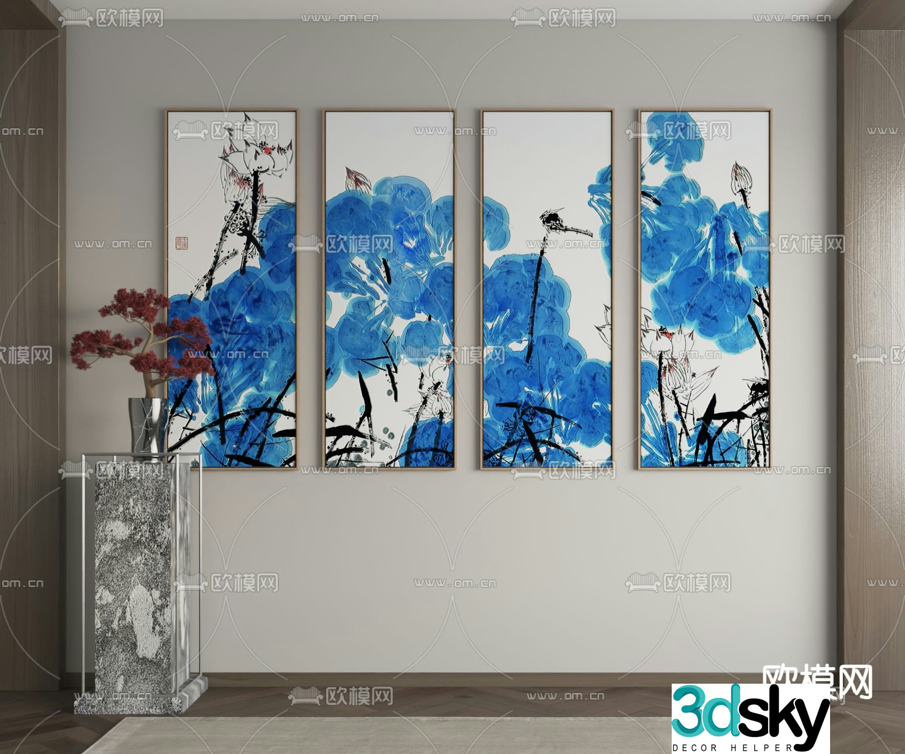 New Chinese style ink painting decorative painting combined painting 3D model