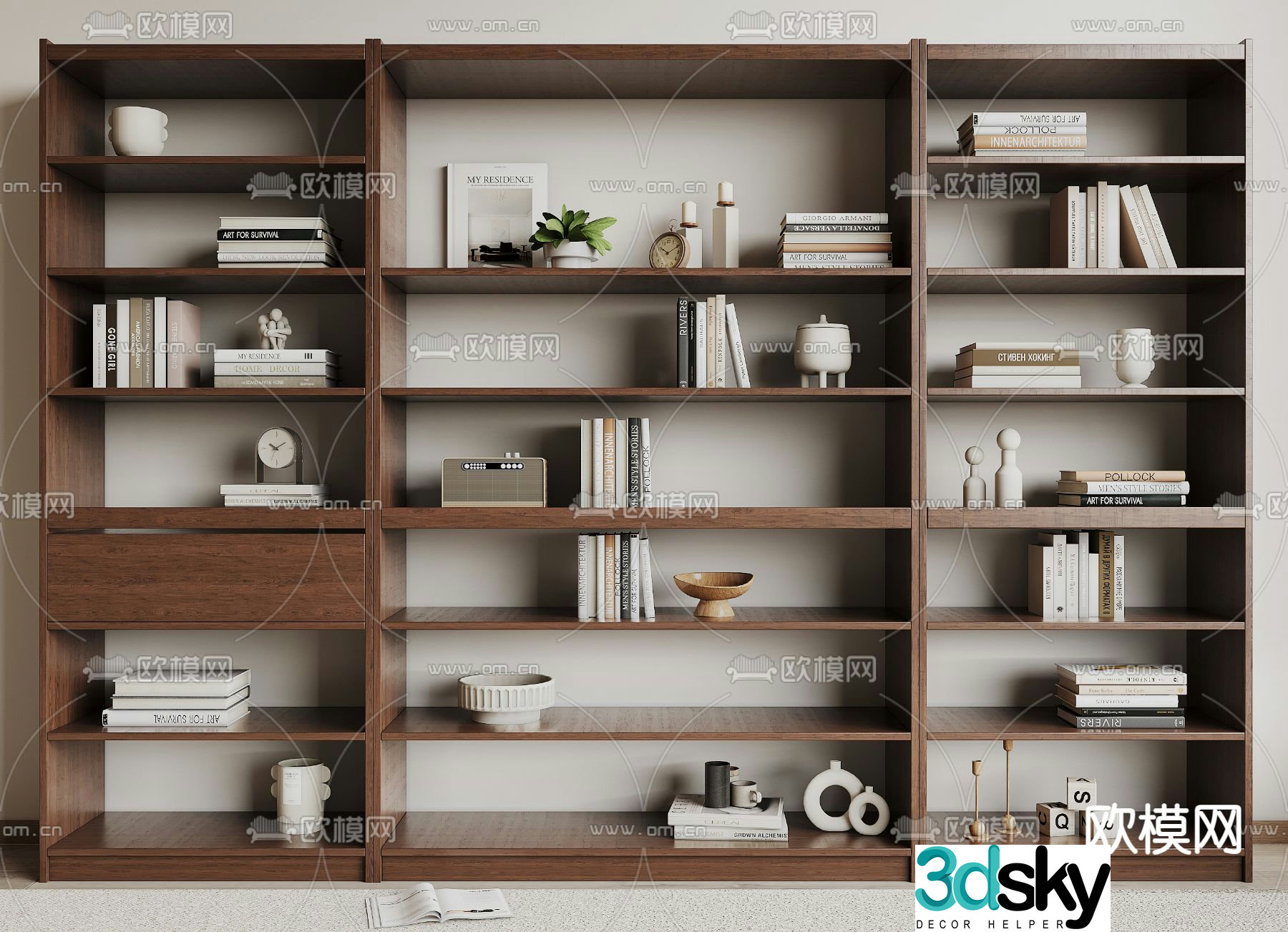 Wabi-sabi bookcase display cabinet 3d model