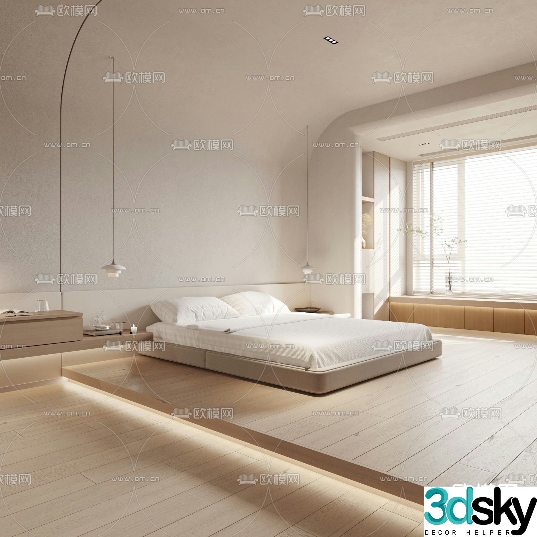 Log style double bed suspended bed 3d model