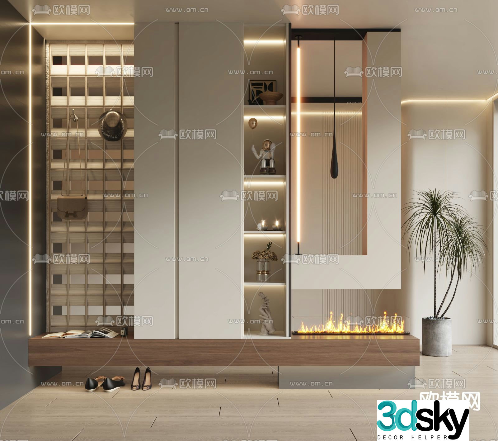 Entrance shoe cabinet aisle corridor foyer 3D model
