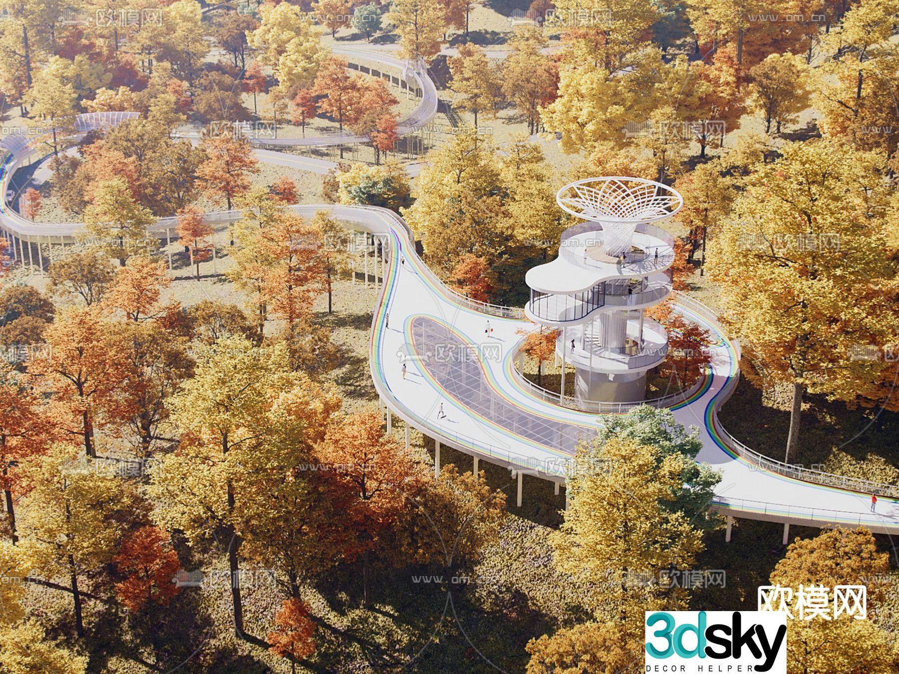 Internet celebrity plank road landscape plank road autumn scenery 3d model