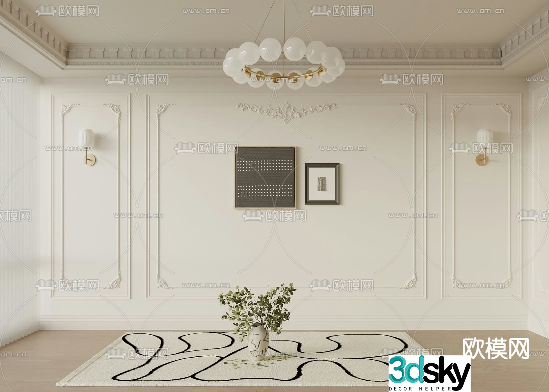 French background wall plaster line line 3d model