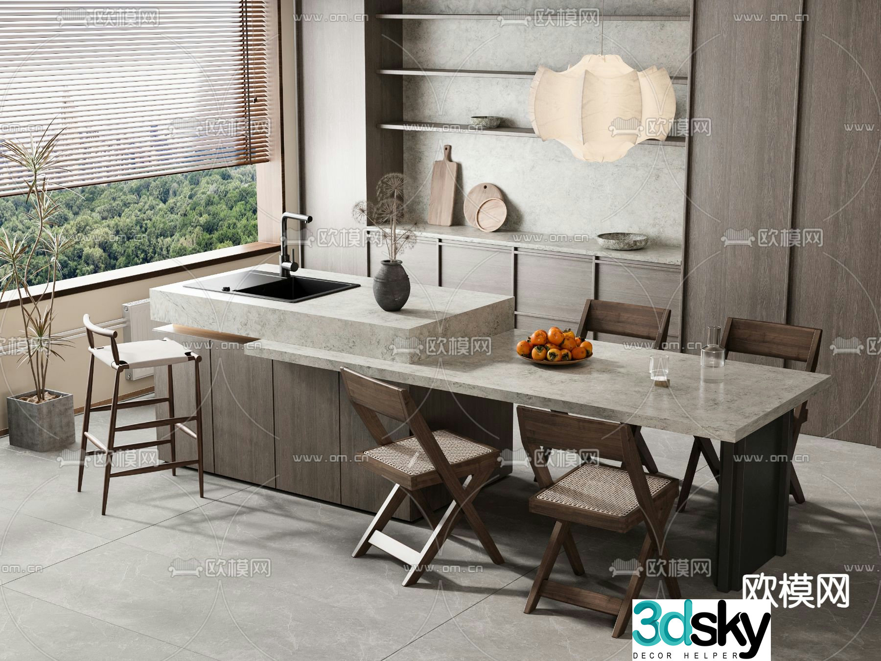 Island dining table and chair 3d model