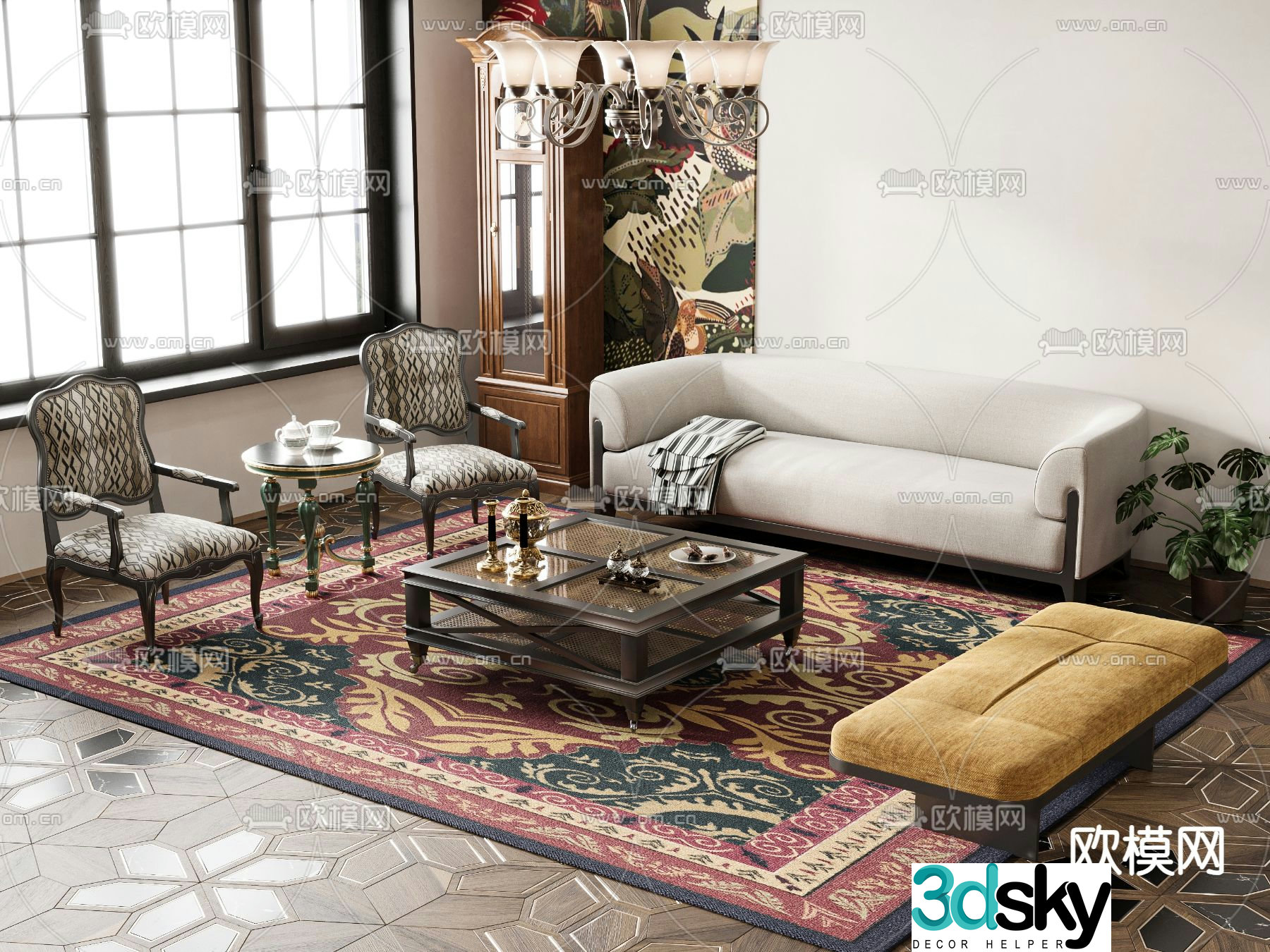 French sectional sofa 3d model