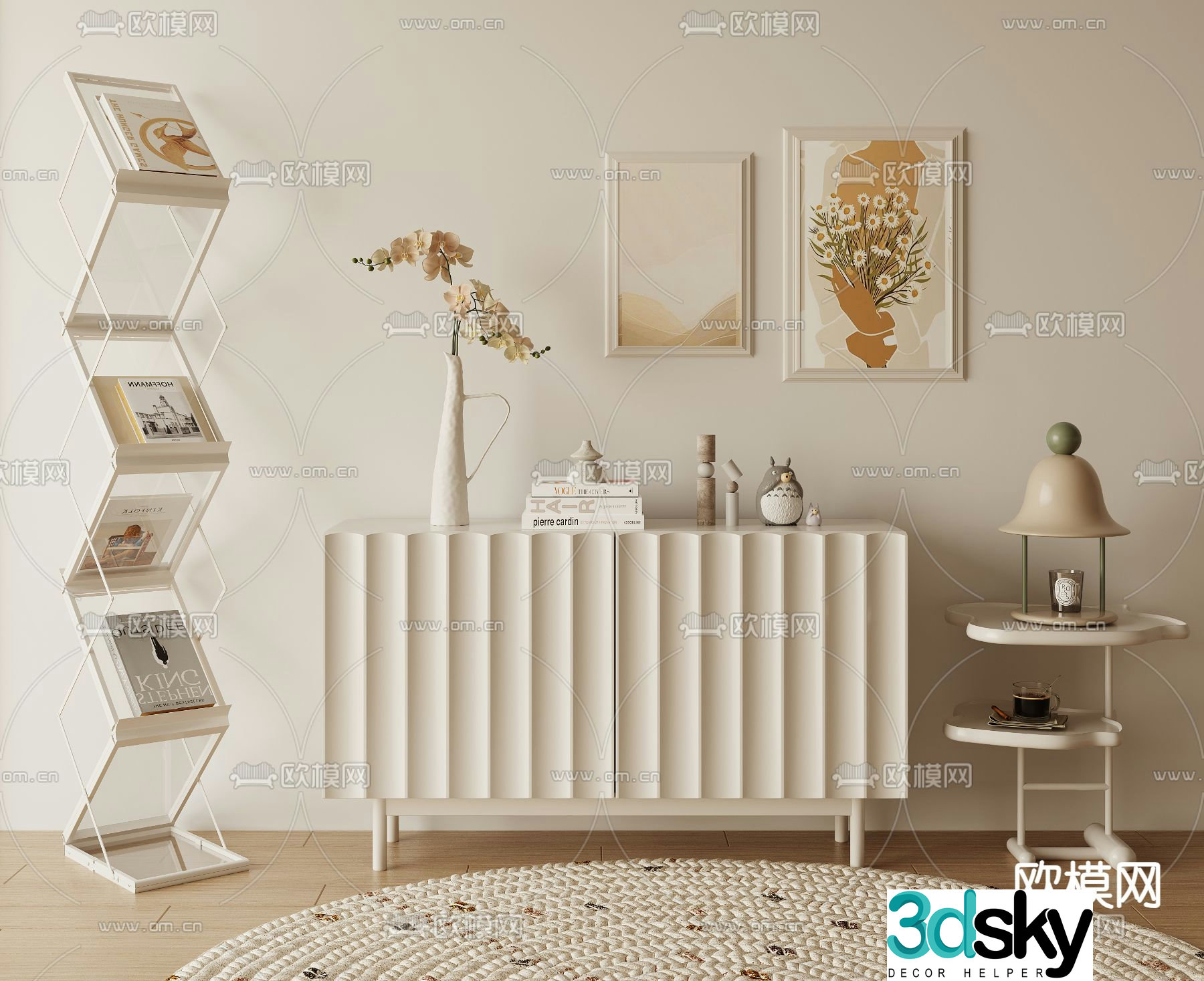 Cream style side cabinet entrance cabinet side view cabinet 3D model