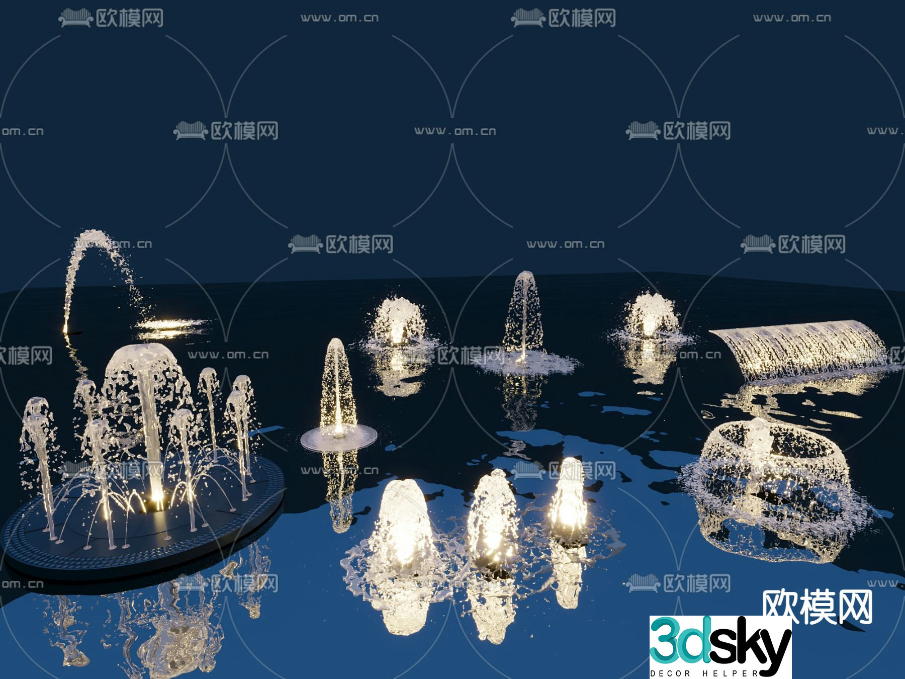 Music fountain luminous fountain fountain water column 3D model