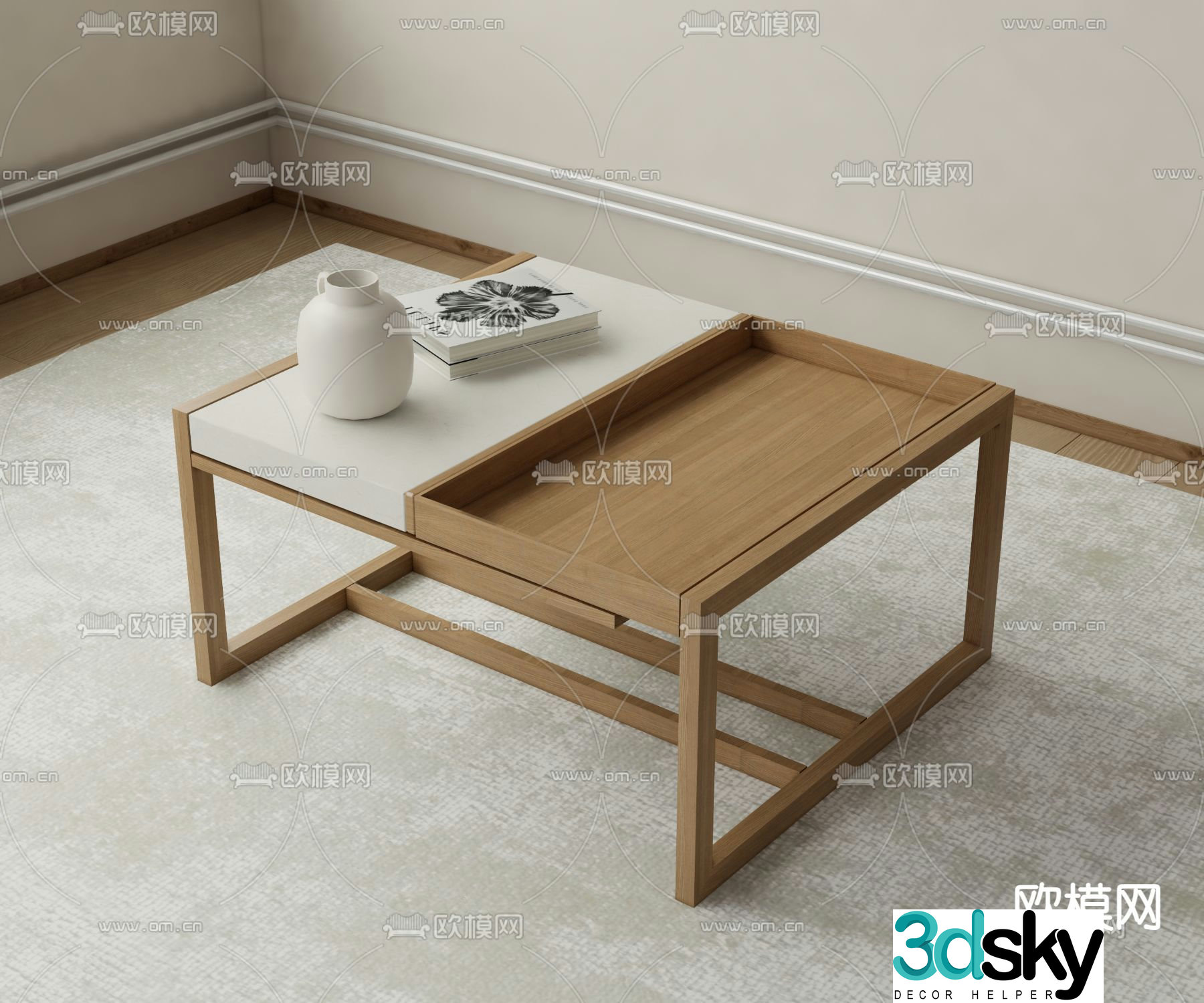 Square coffee table log coffee table 3d model