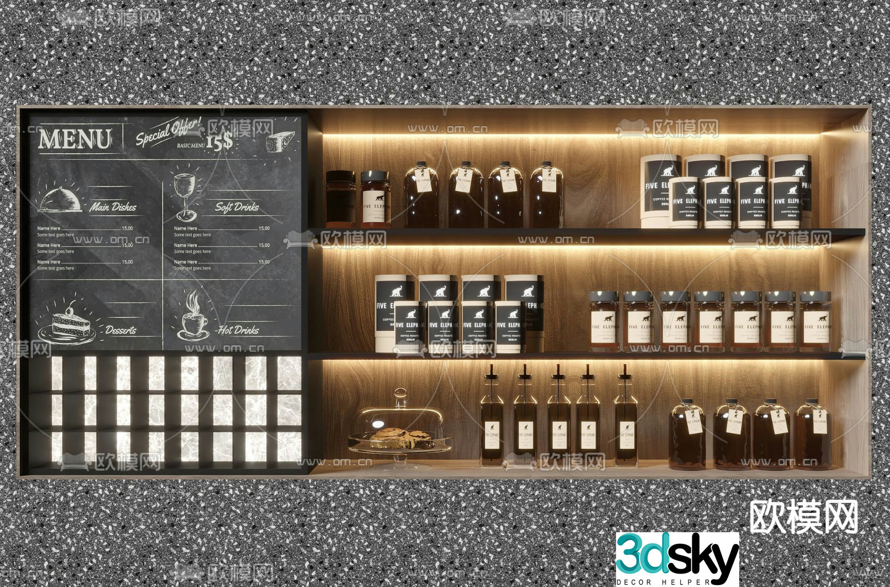 Coffee shop storage rack coffee display rack 3d model