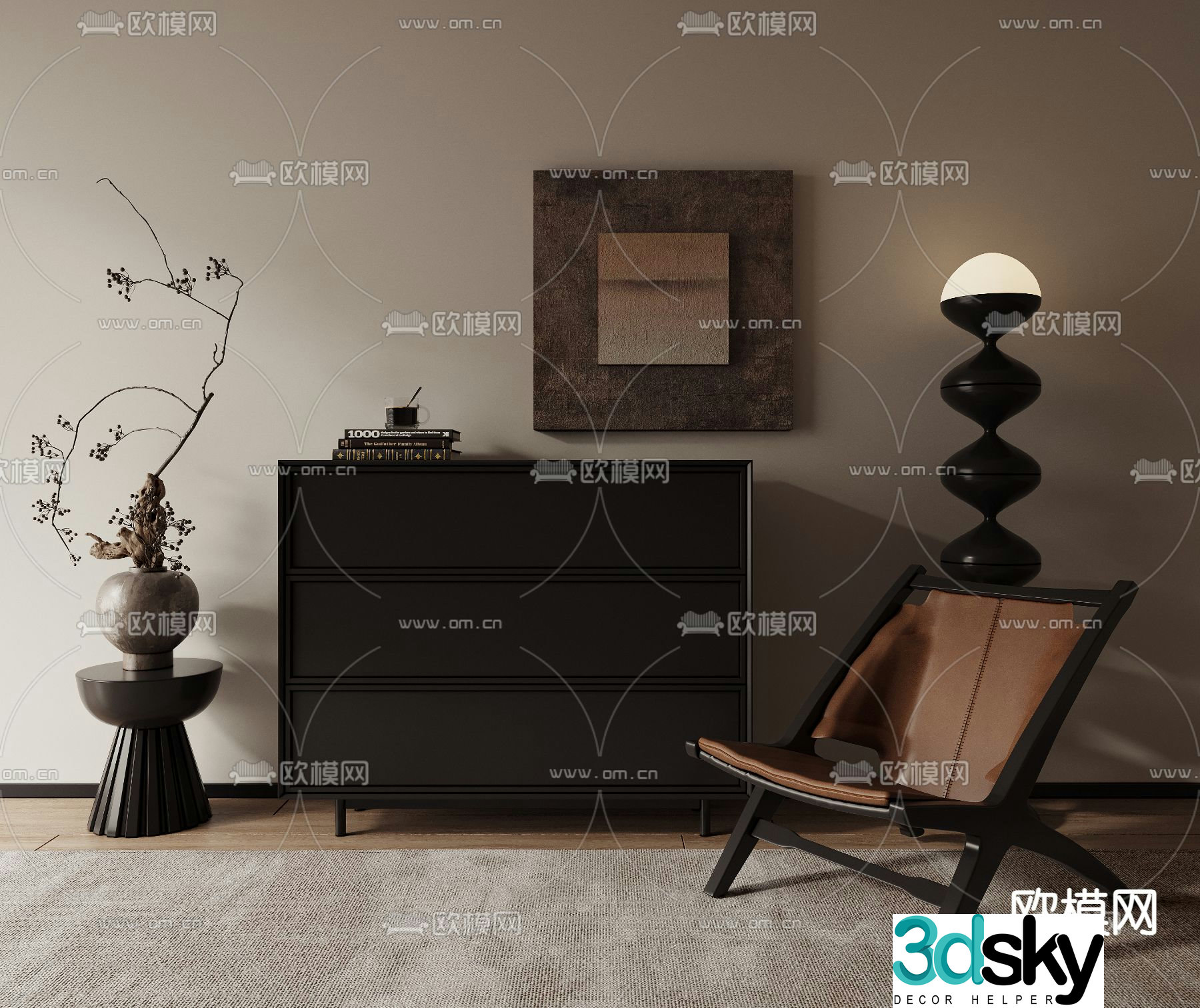 Medieval style side cabinet chest of drawers entrance cabinet 3D model
