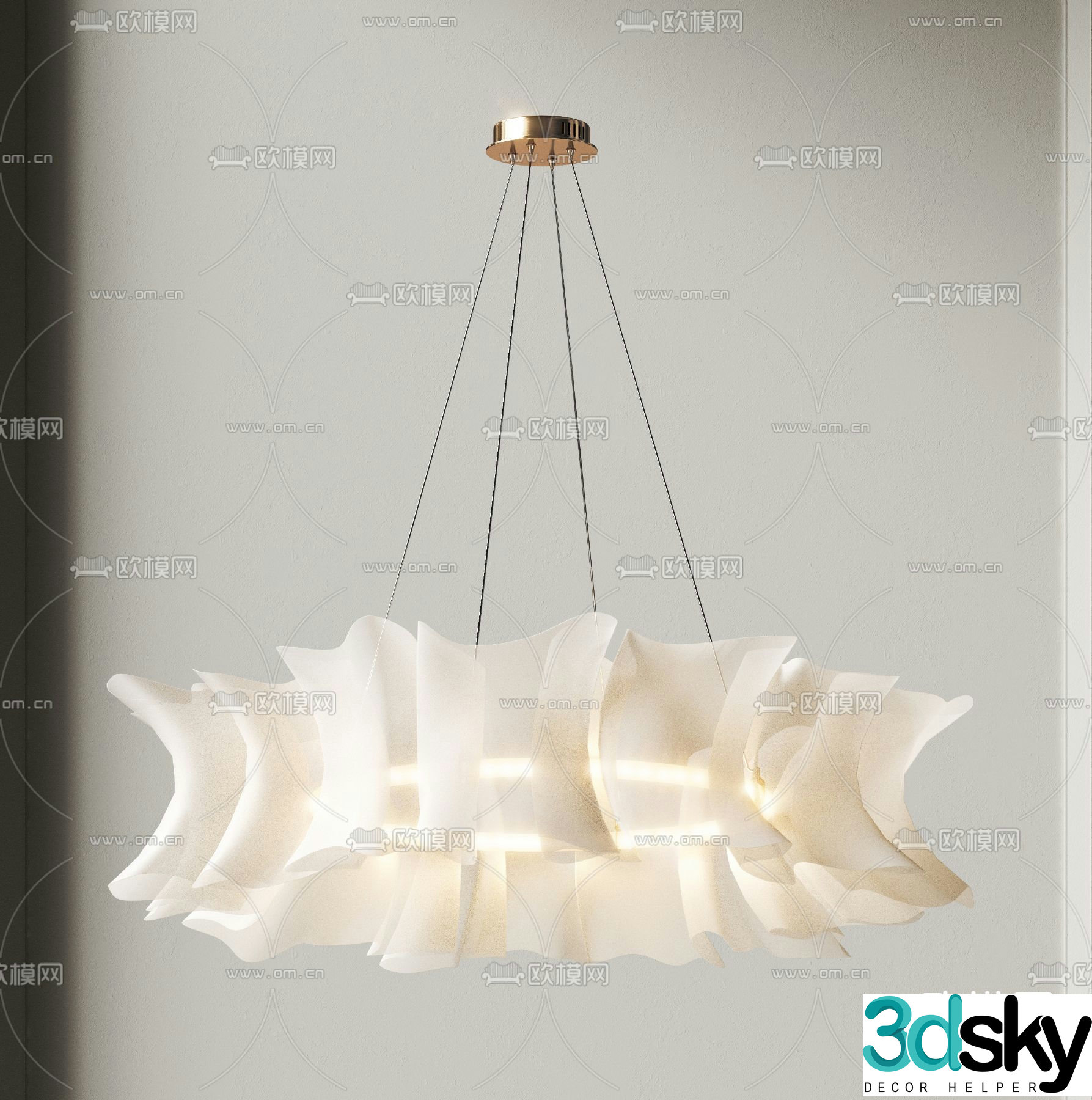 Cream style chandelier pleated chandelier 3d model